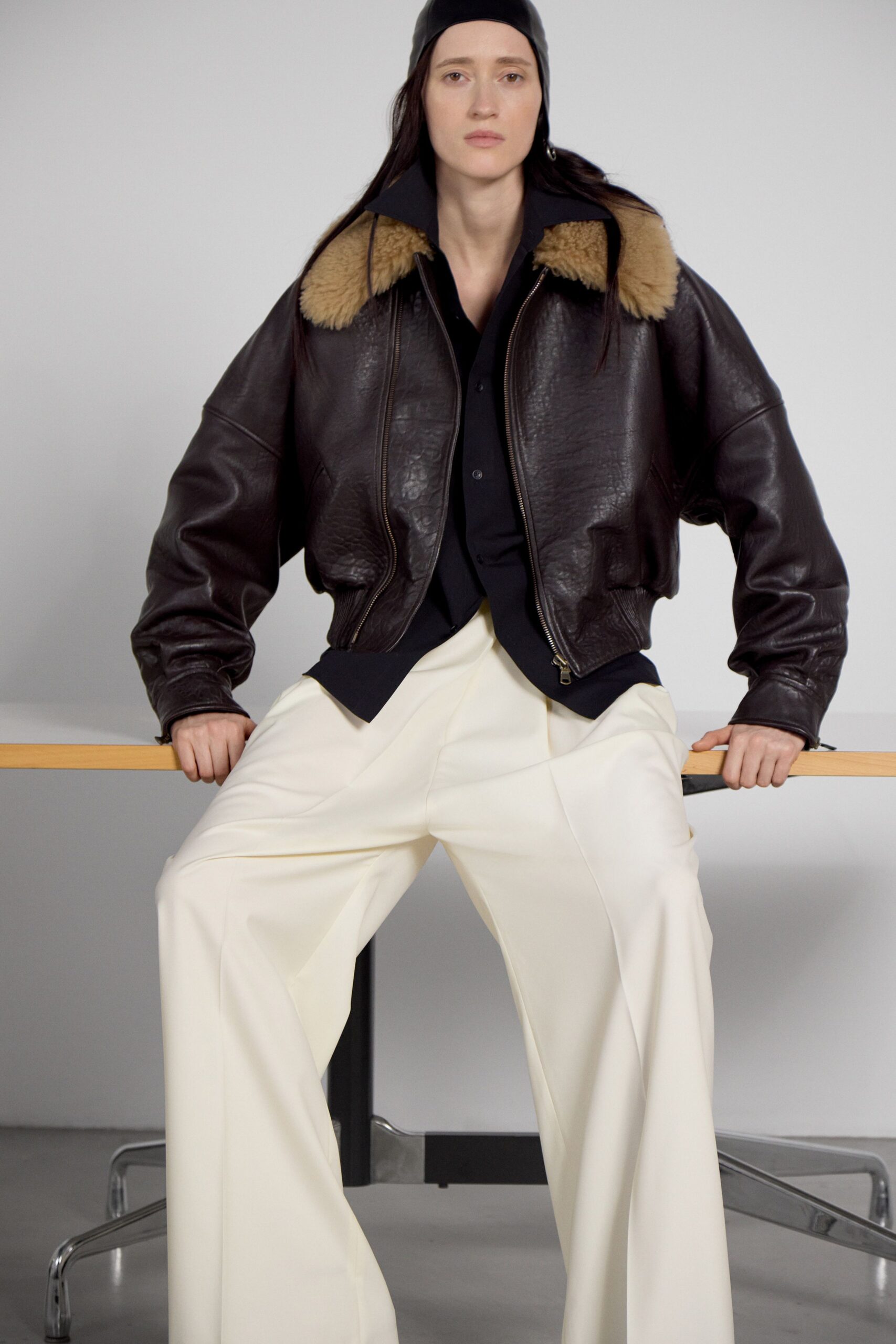 brown leather oversized jacket