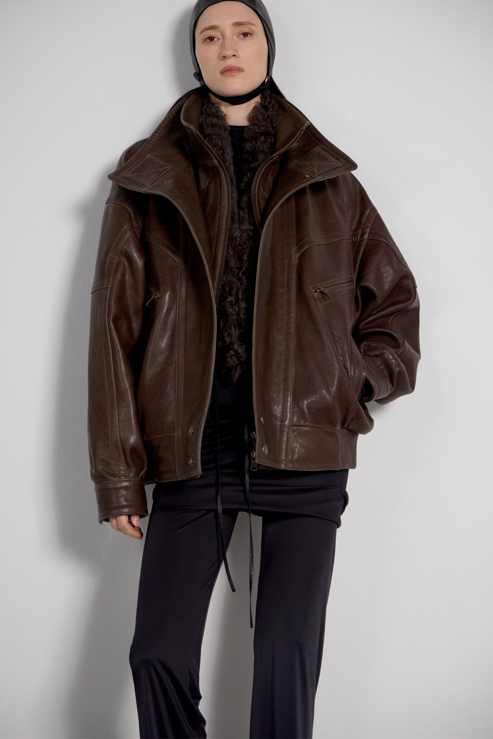 brown leather oversized jacket