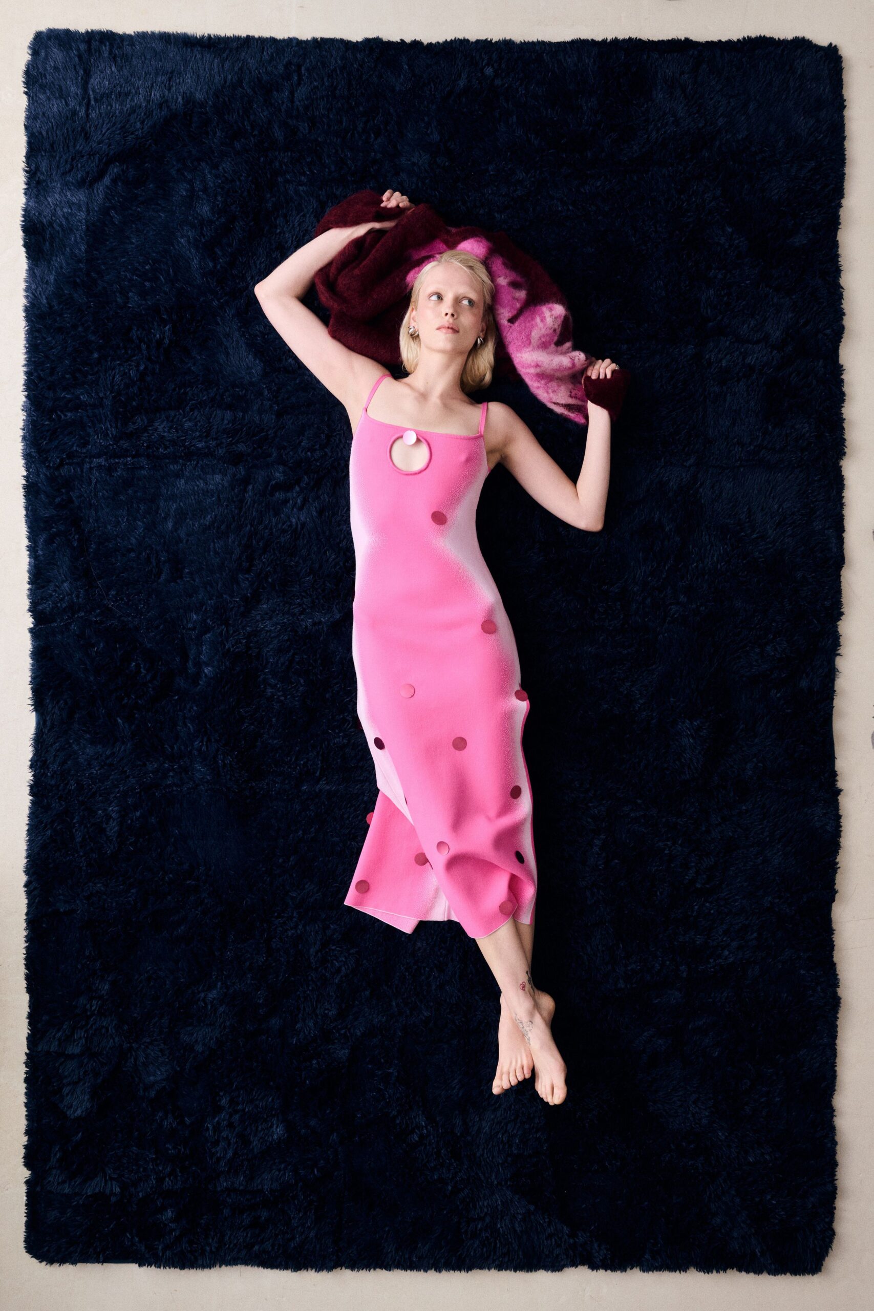pink polka-dot midi dress