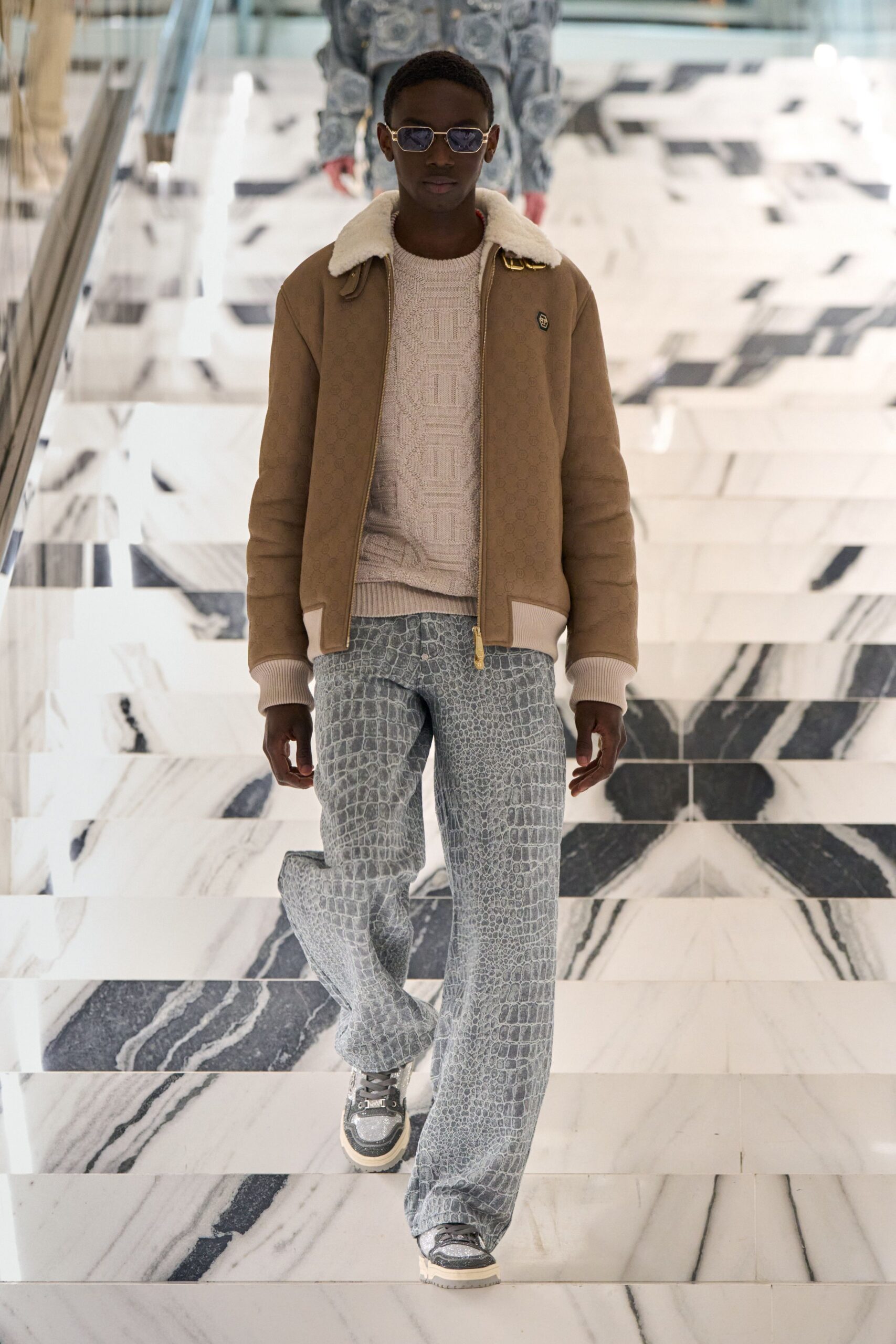 brown relaxed jacket beige sweater