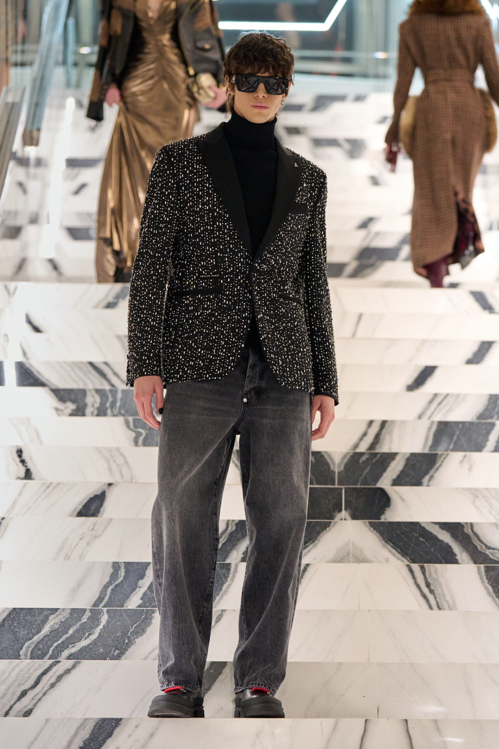 black embellished blazer with turtleneck