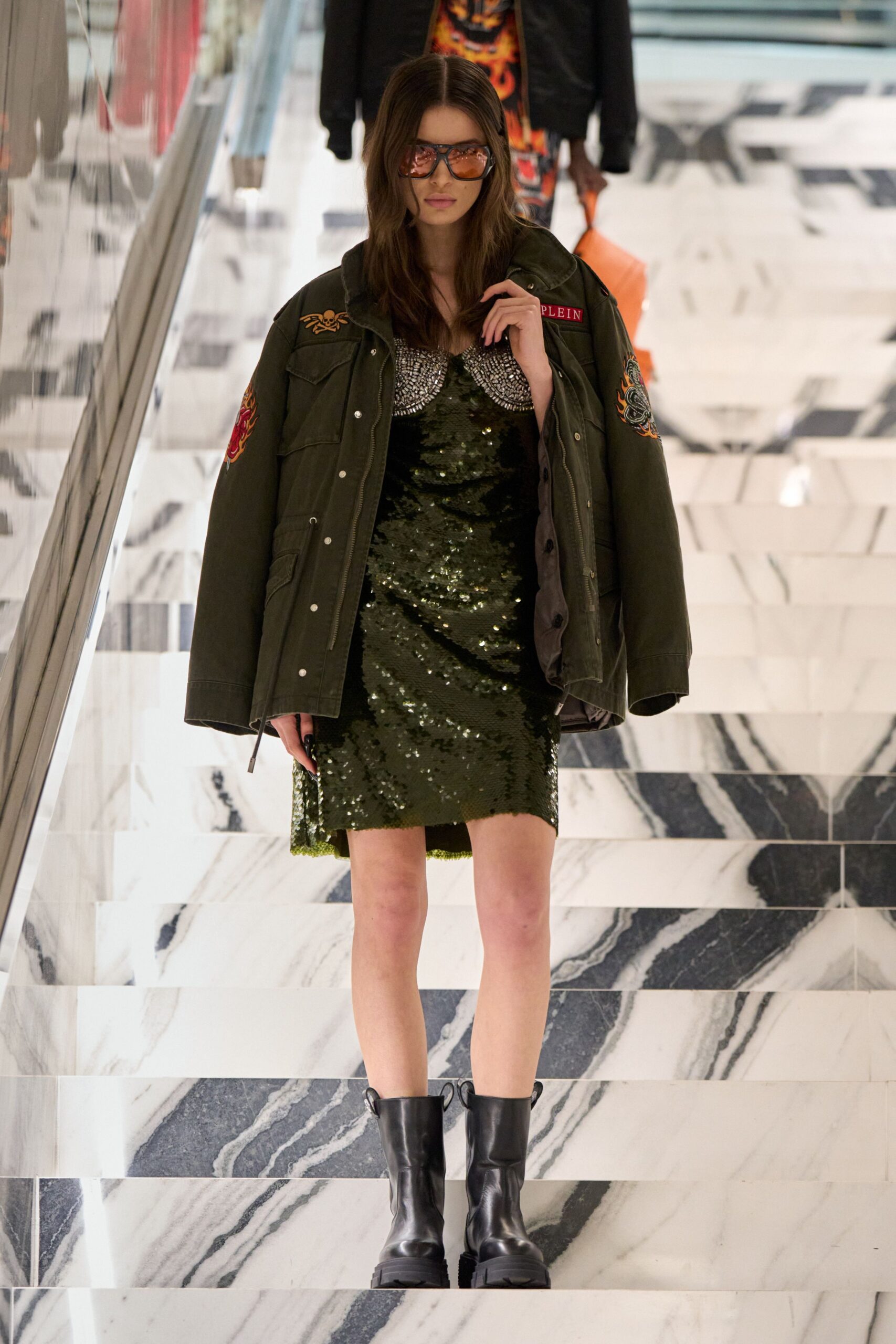 green sequin sleeveless v-neck fitted embellished mini dress