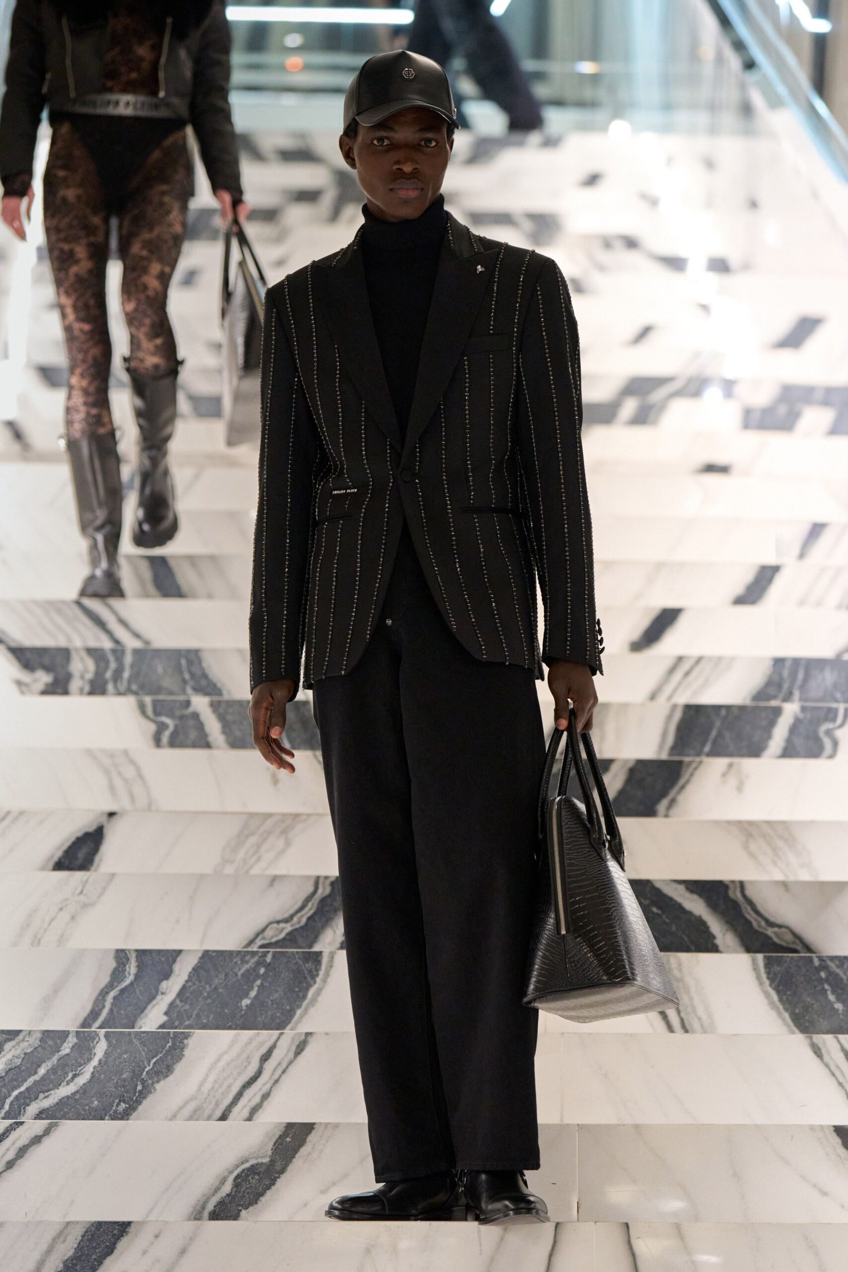 black tailored blazer with turtleneck