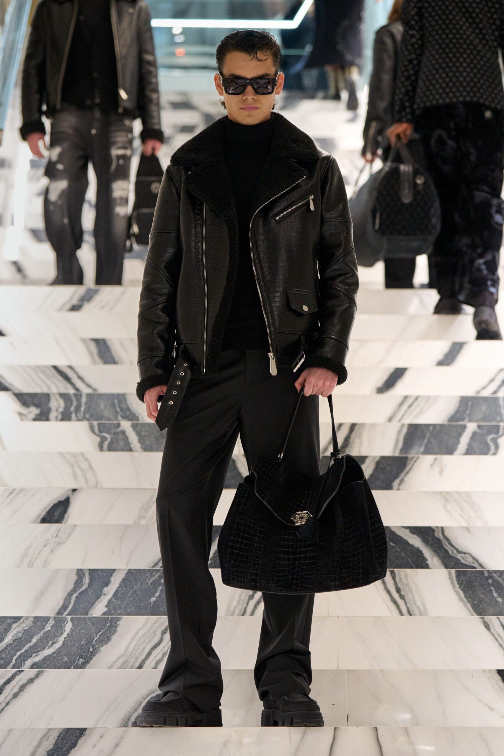 black leather jacket and pants