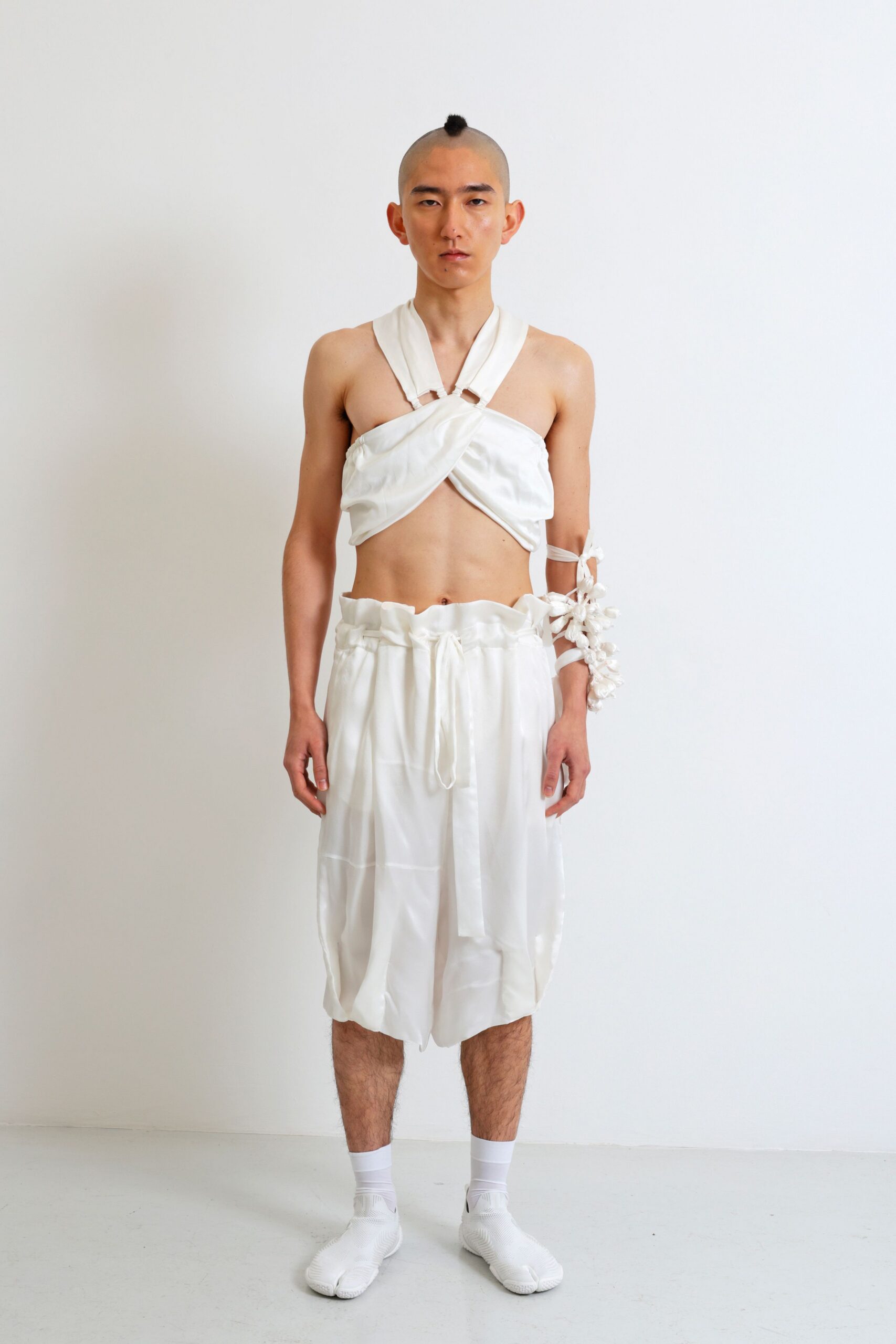 white silk relaxed pleated pants