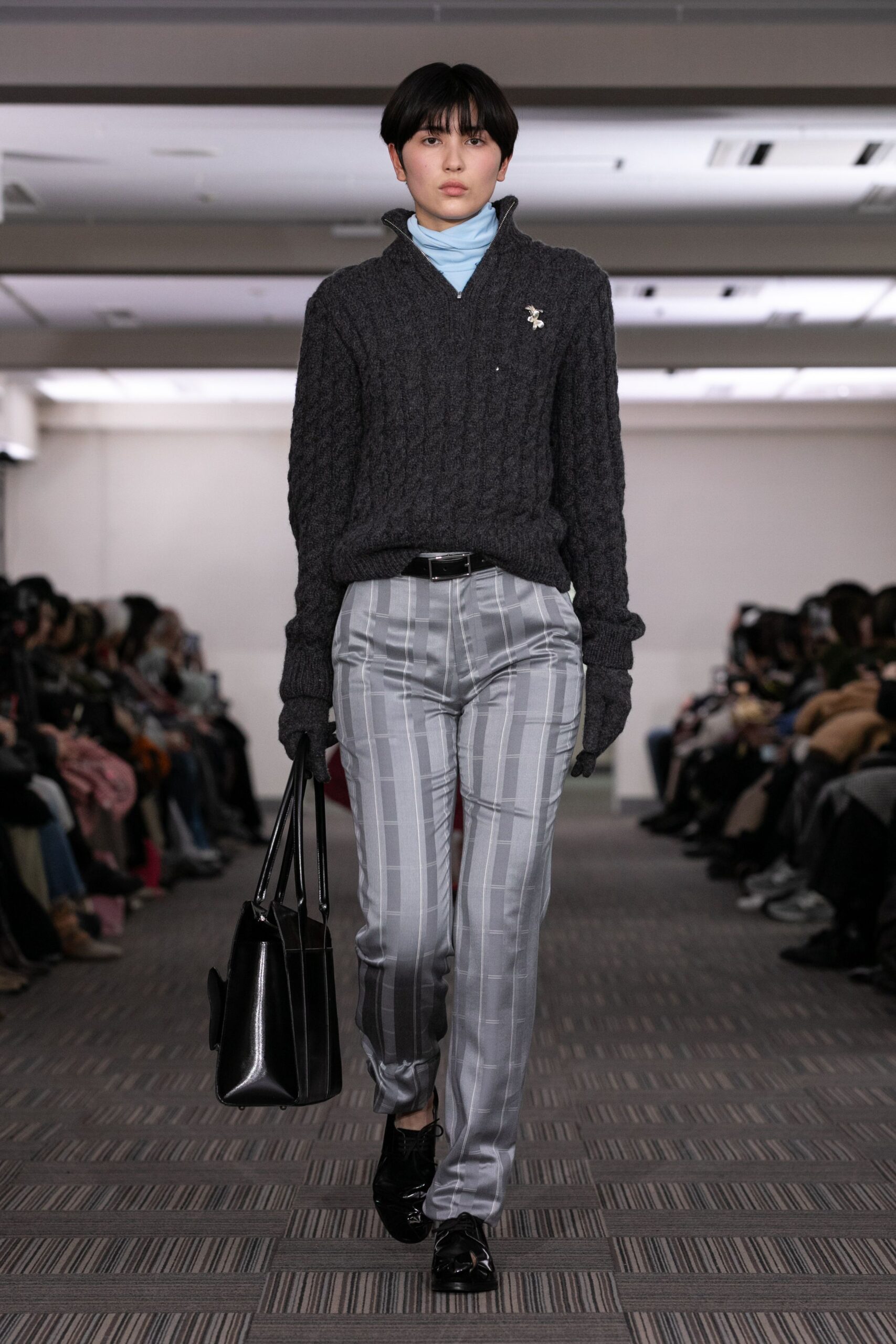 gray cotton slim checked pants