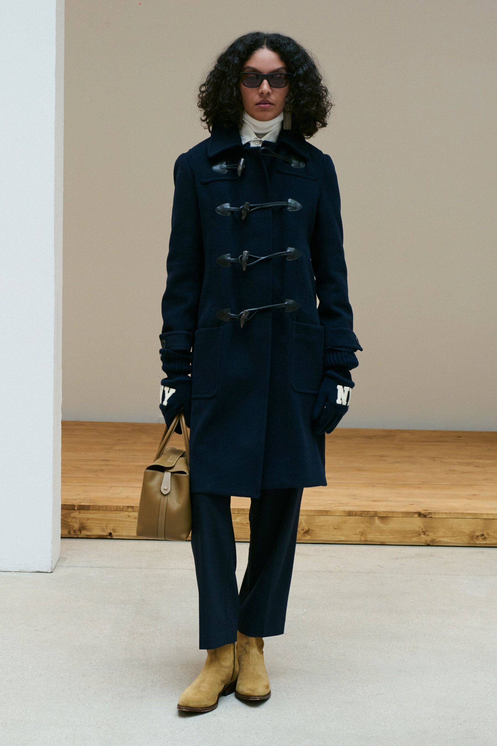 blue wool long-sleeve collared fitted buttoned pockets coat