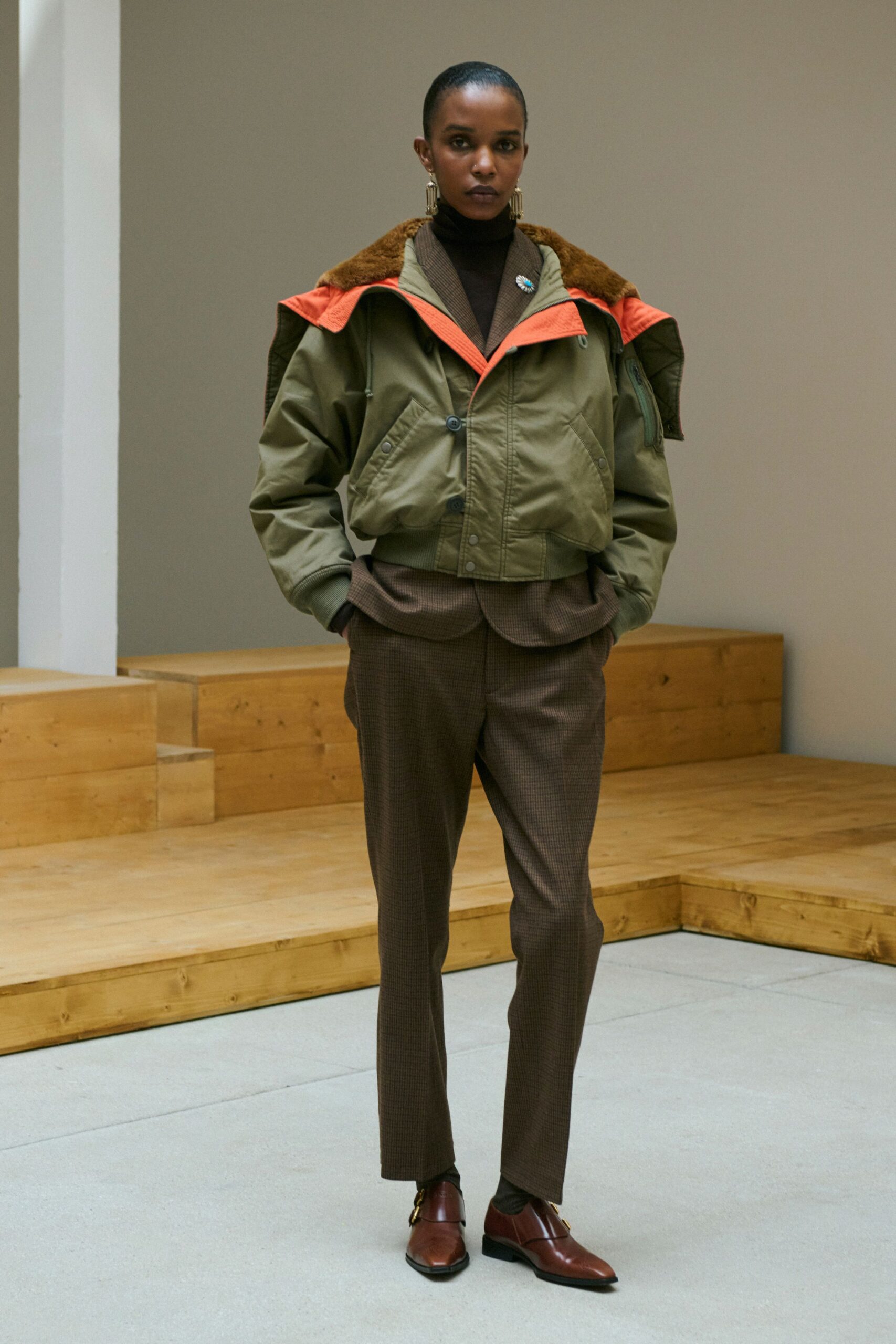 green cotton long-sleeve relaxed zippered jacket