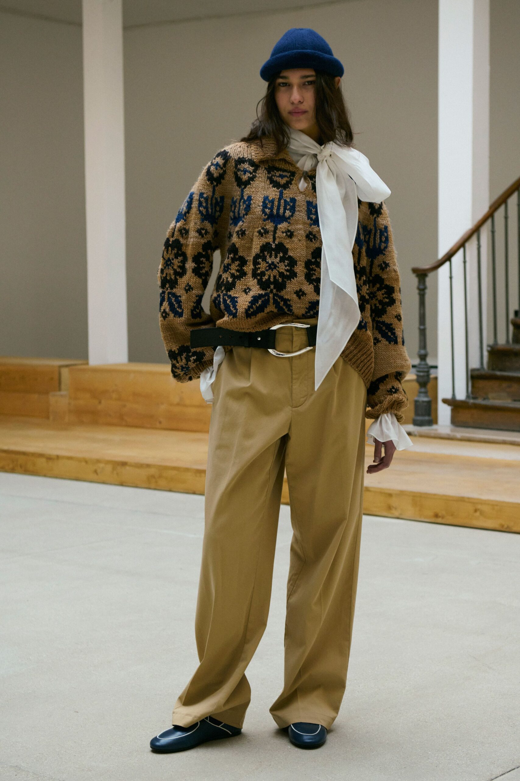 relaxed brown embroidered sweater