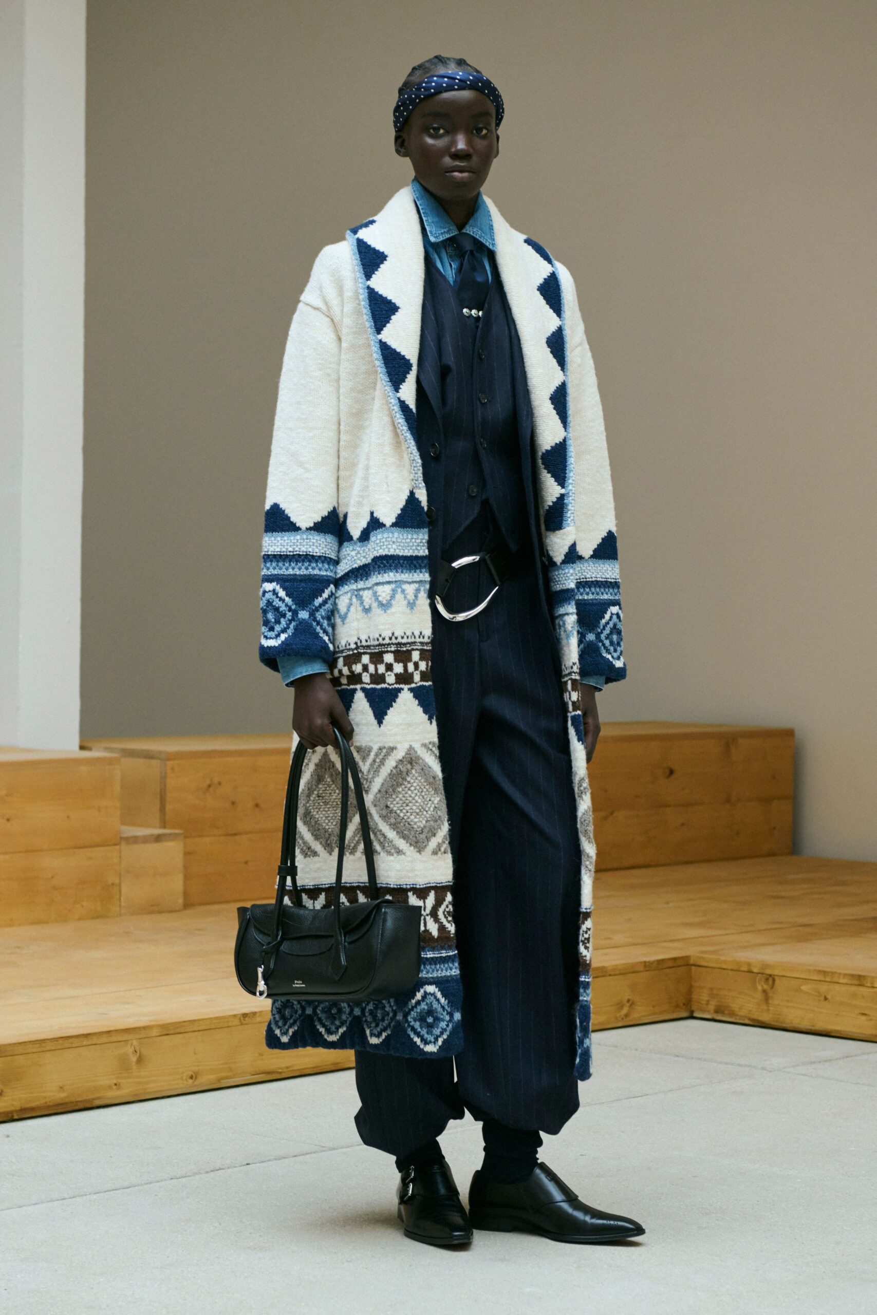 blue wool slim straight-leg pants