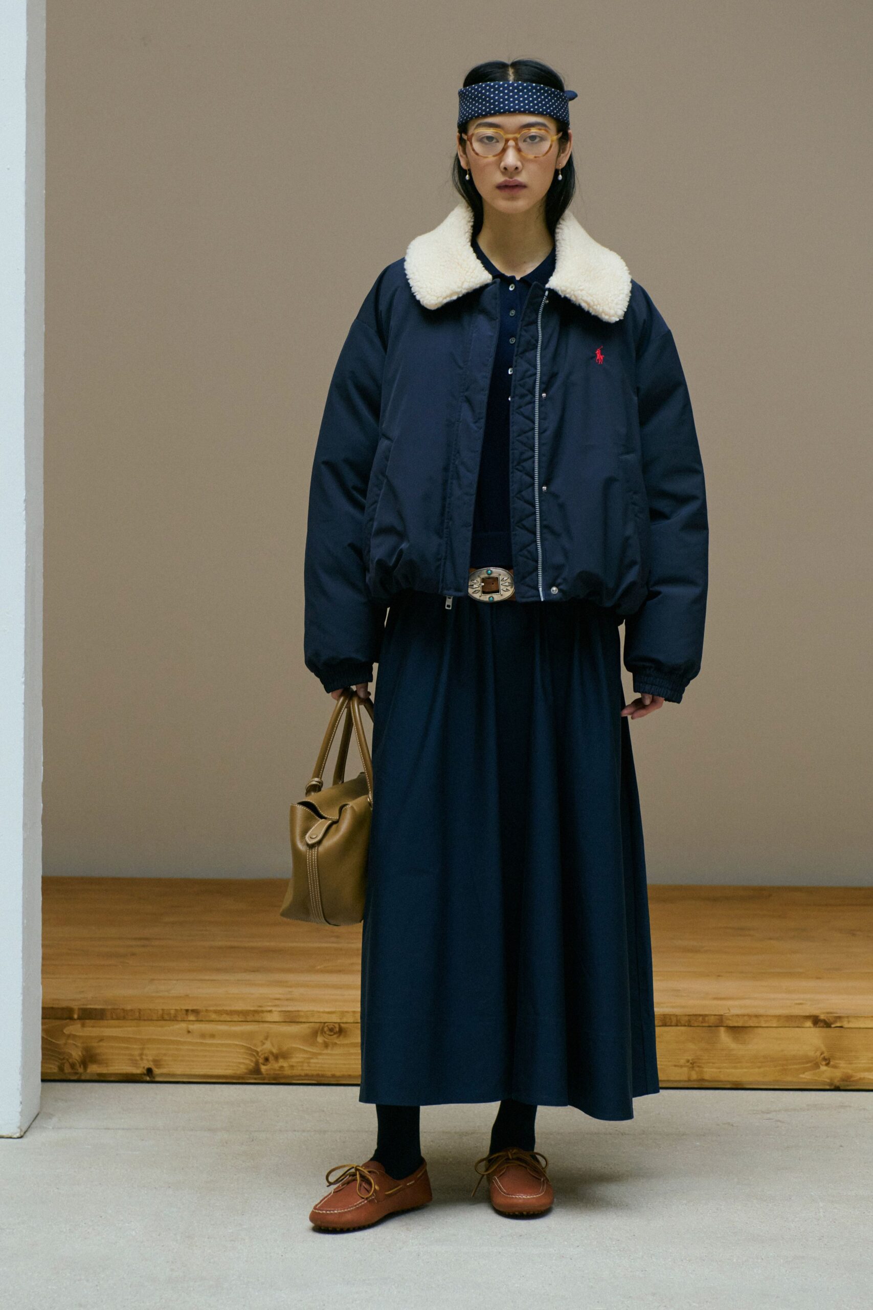 blue cotton long-sleeve collared fitted maxi dress