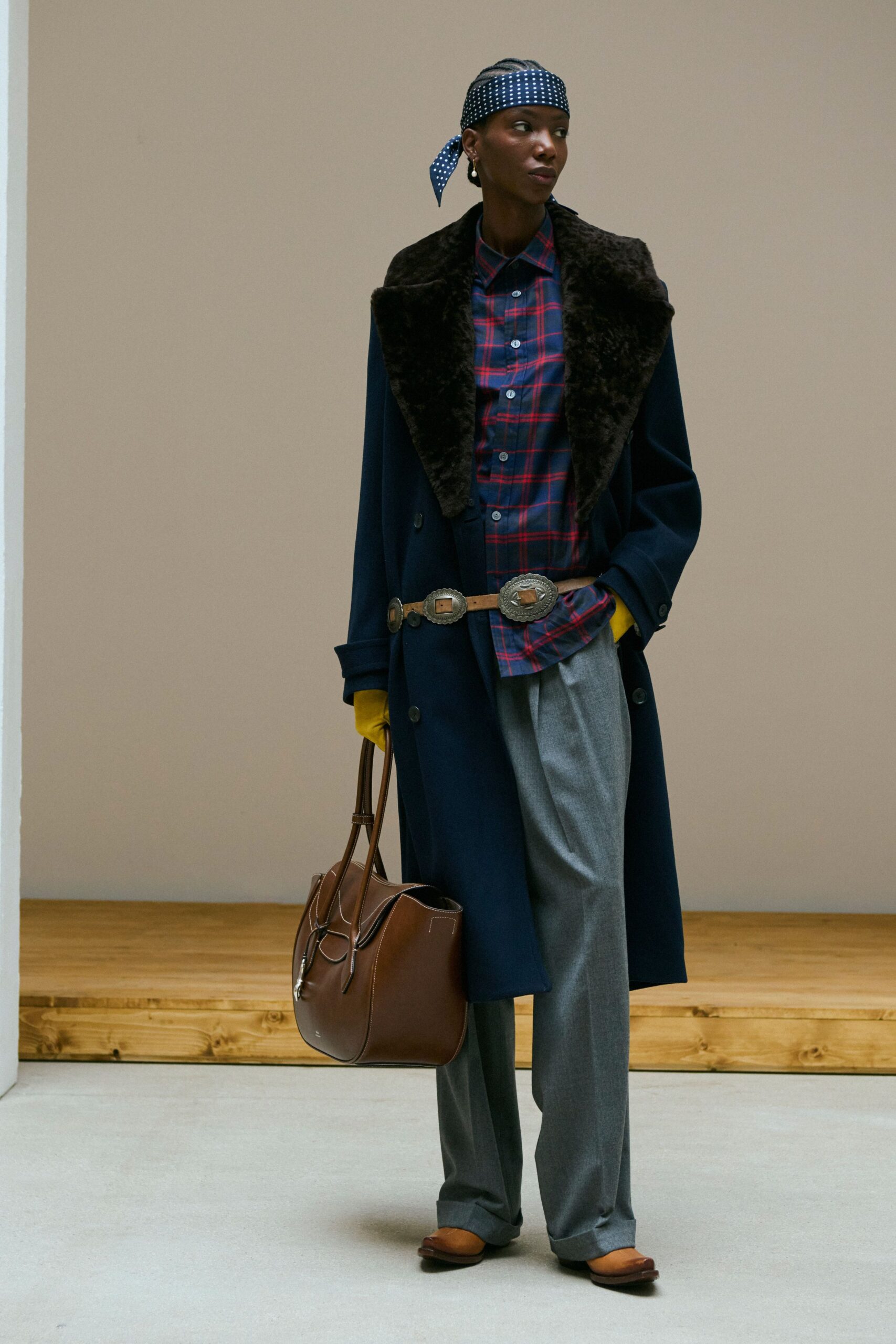 blue wool long-sleeve collared relaxed buttoned coat