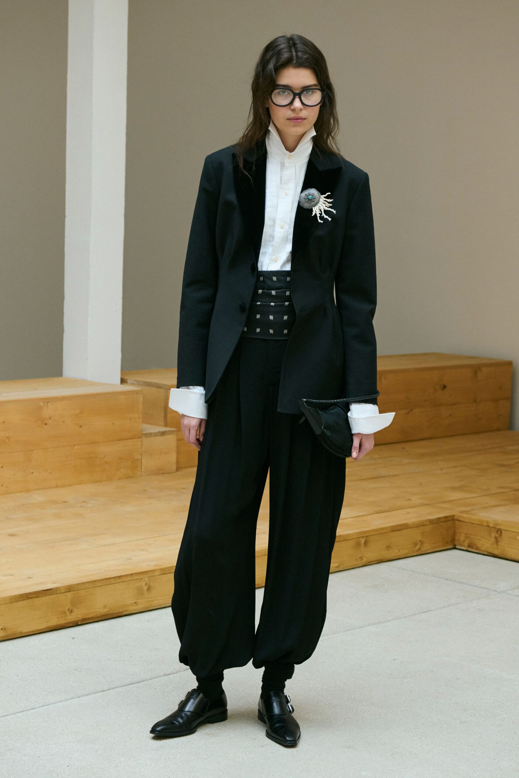 black tailored blazer with white shirt