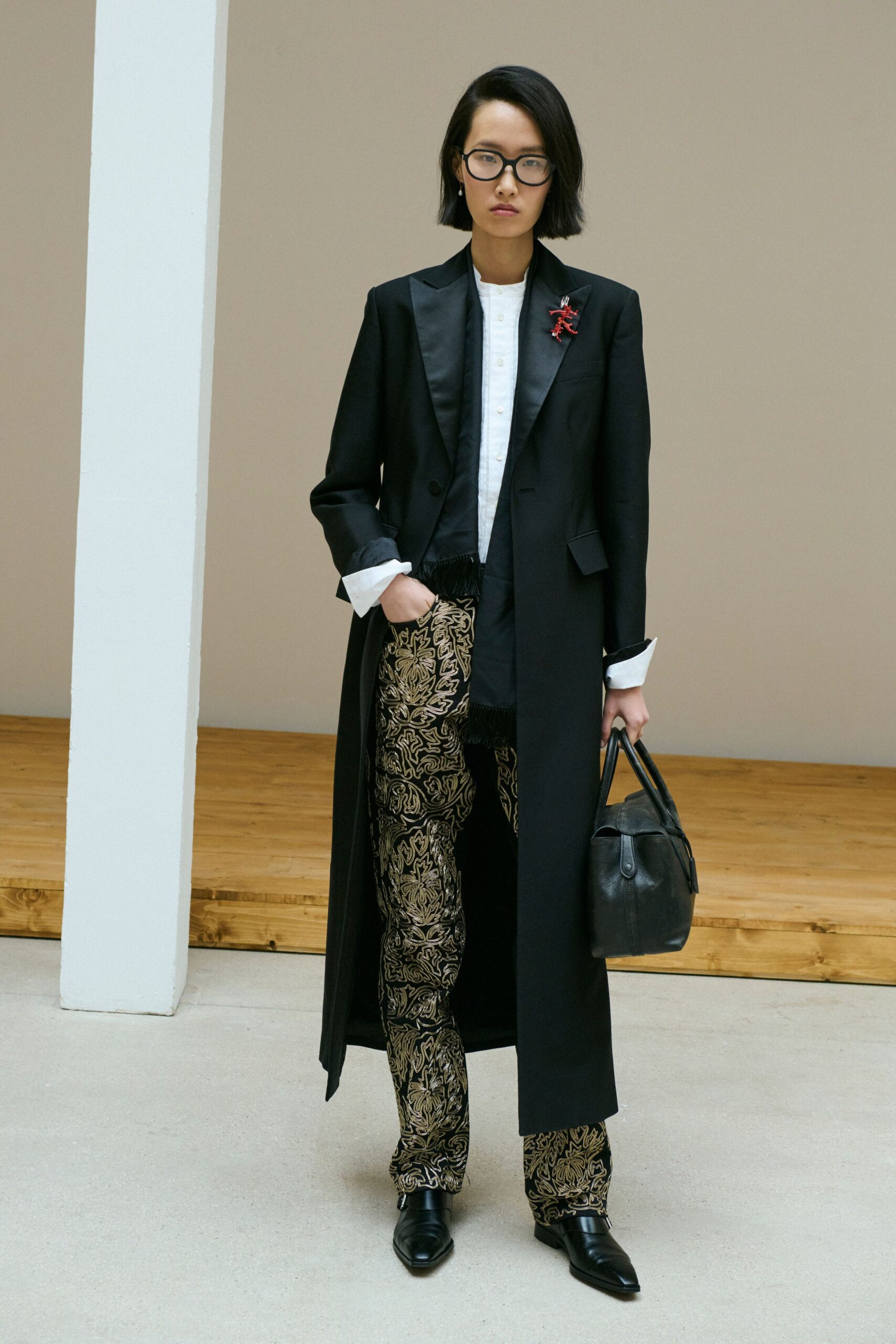 black cotton slim printed pants