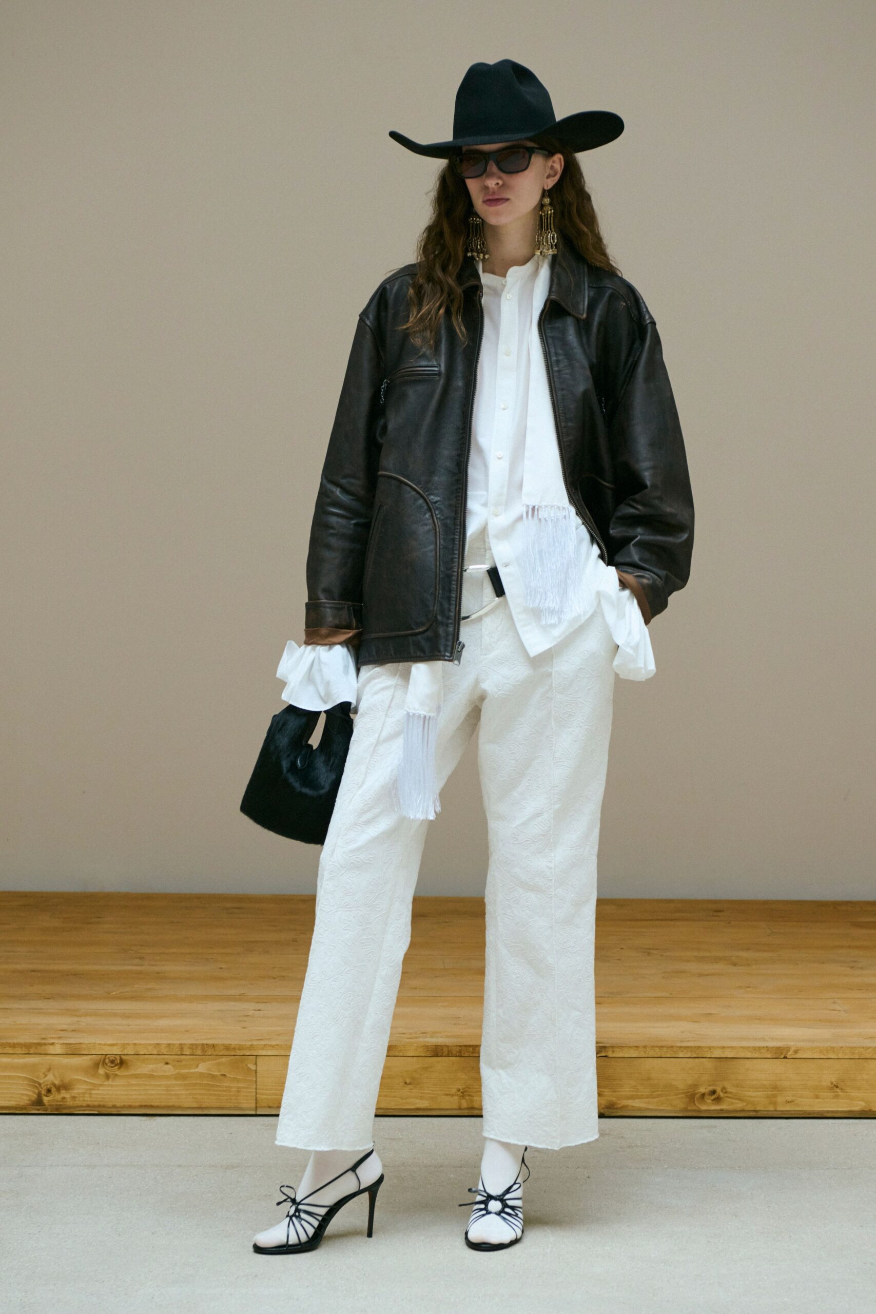 black leather jacket white shirt
