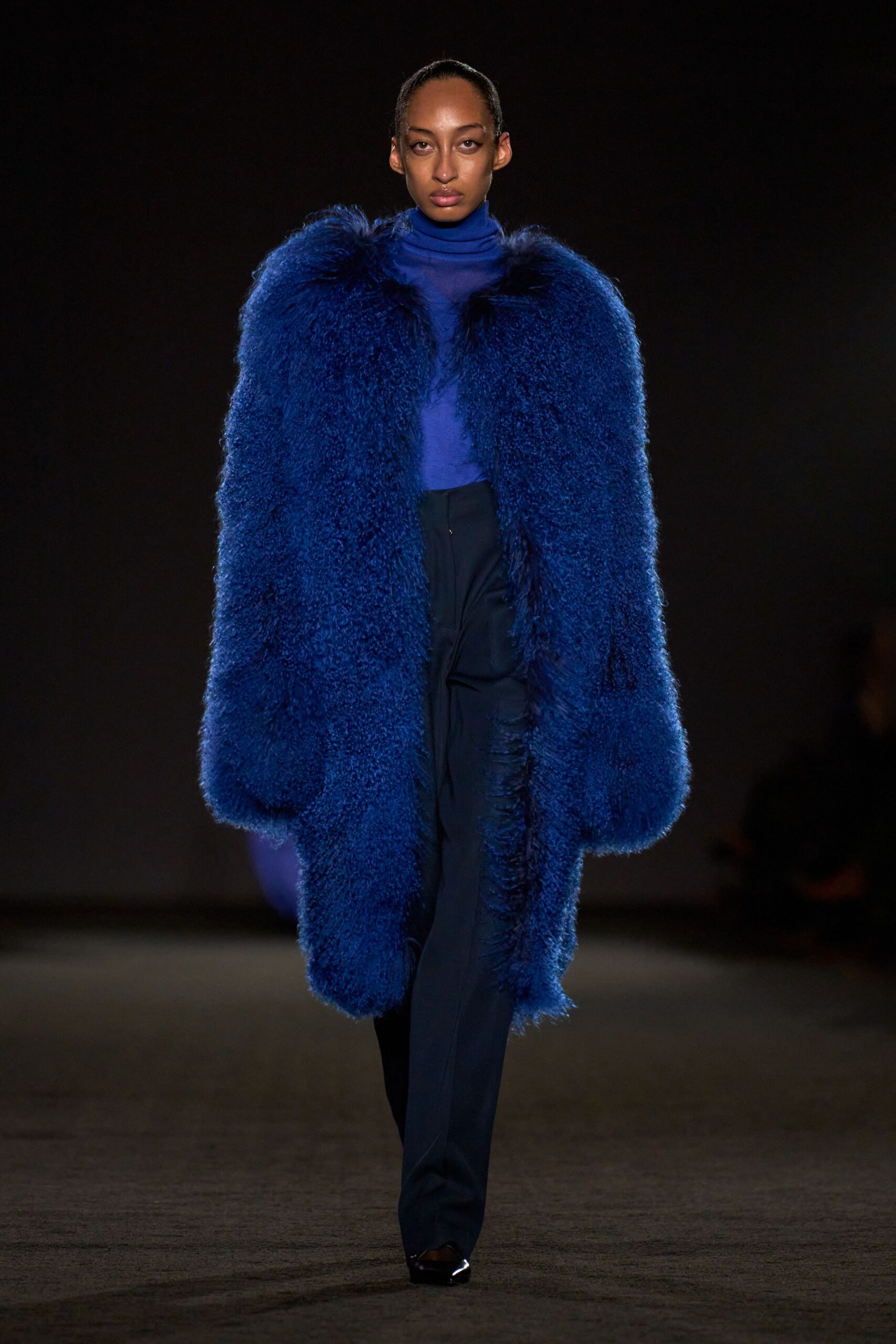 blue fur relaxed coat