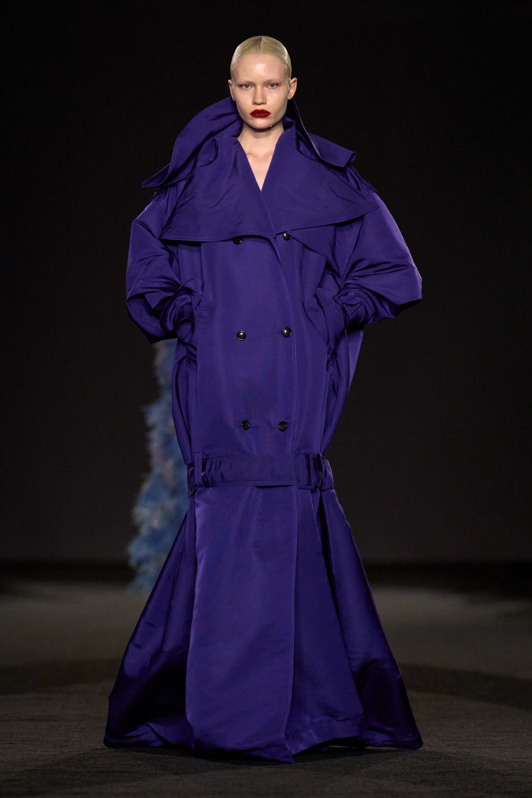 purple silk structured coat