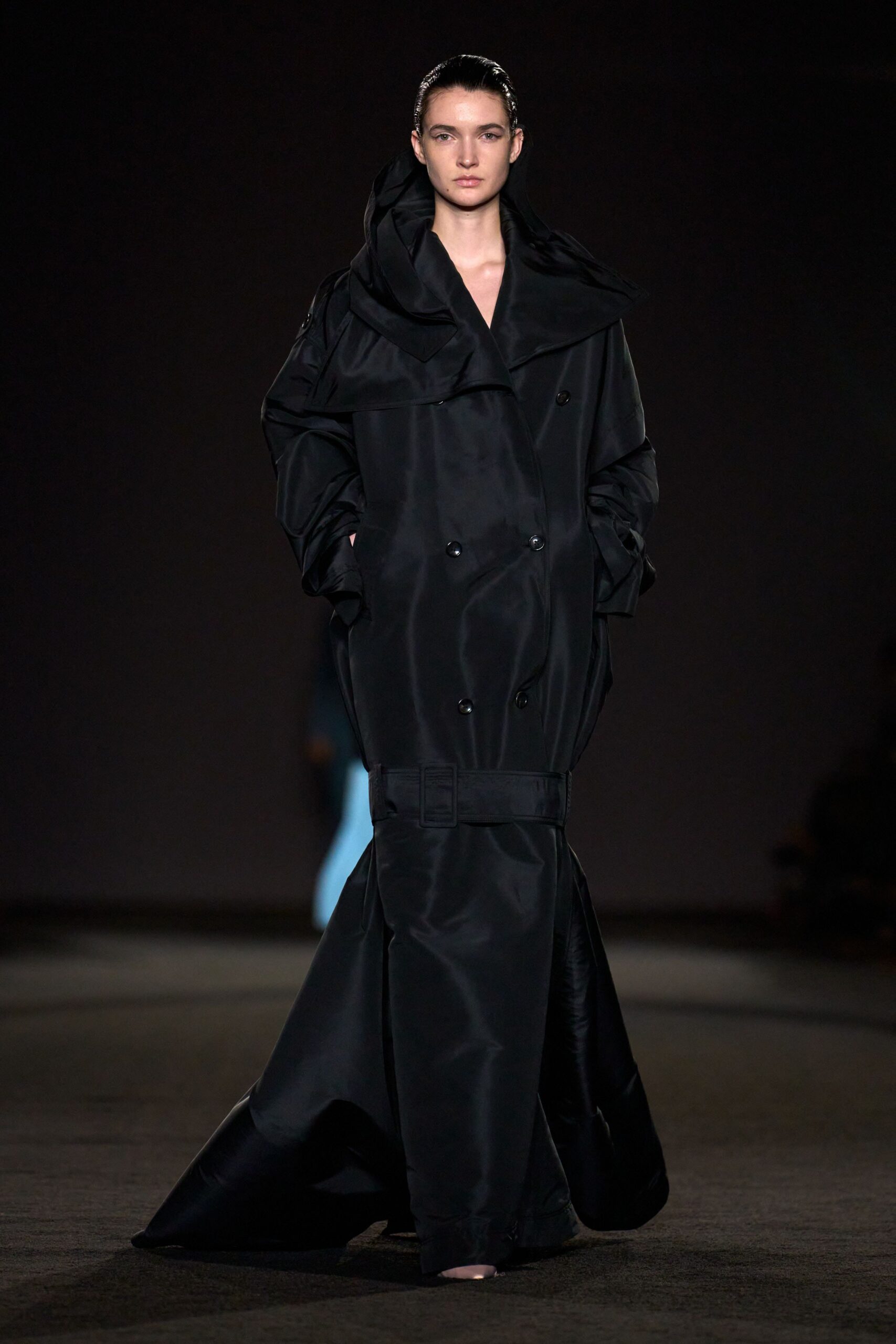 black silk hooded gown