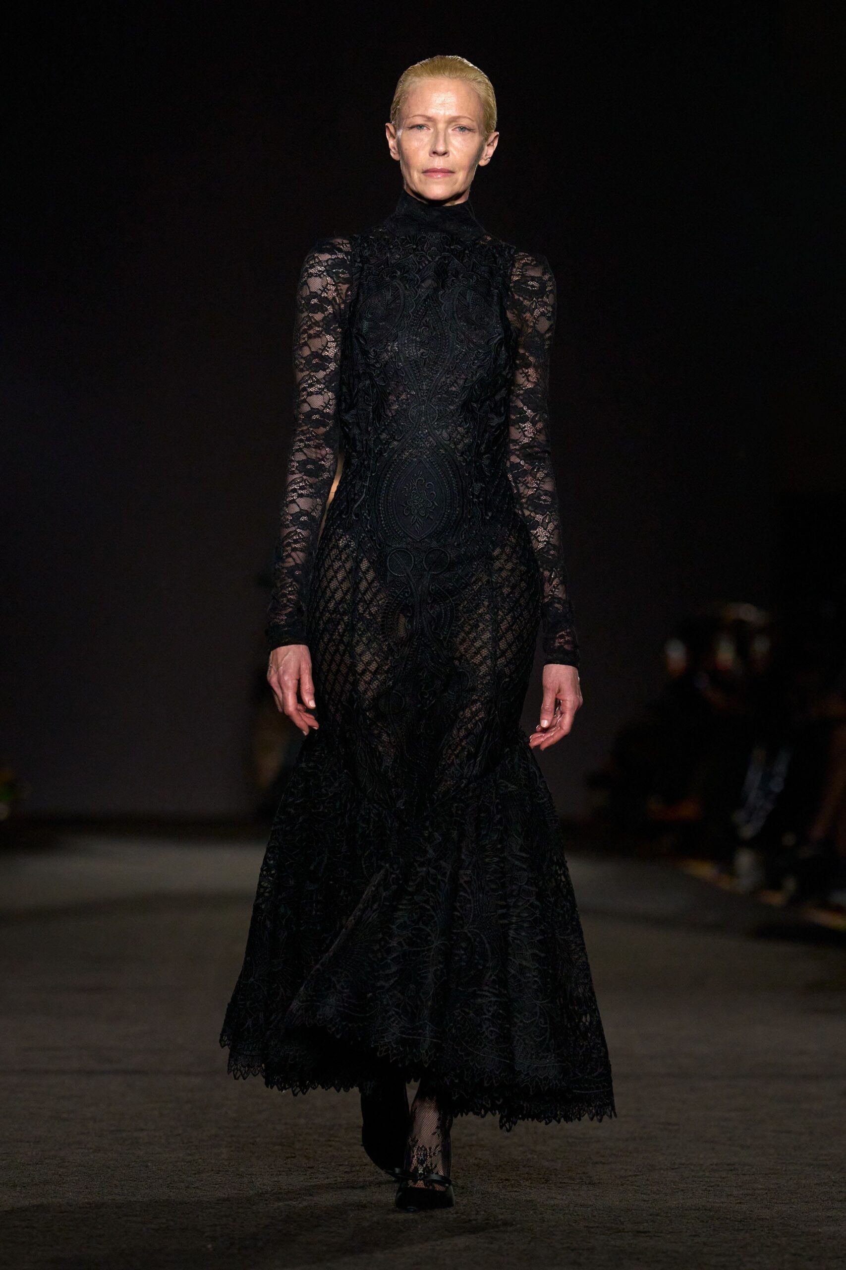 black lace fitted gown