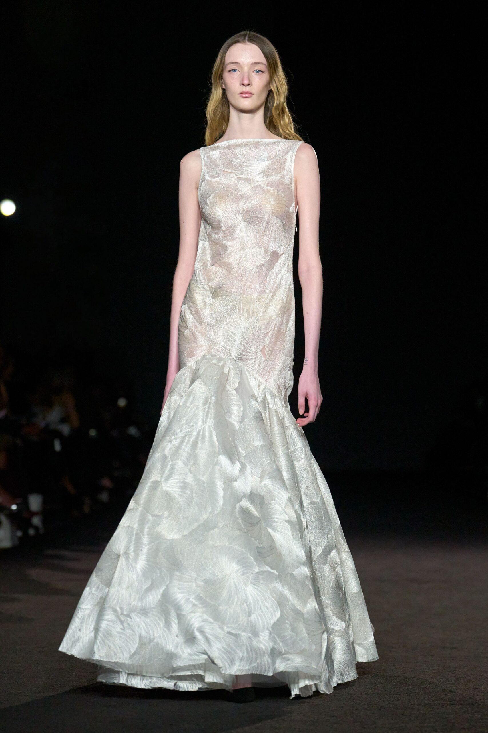 white silk sleeveless gown