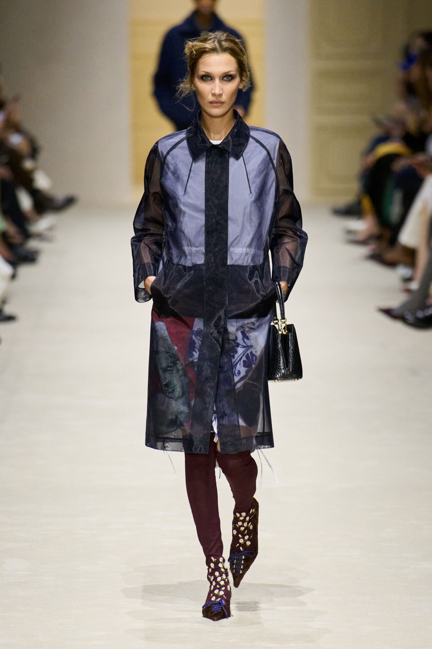 black silk long-sleeve collared relaxed layered zippered coat