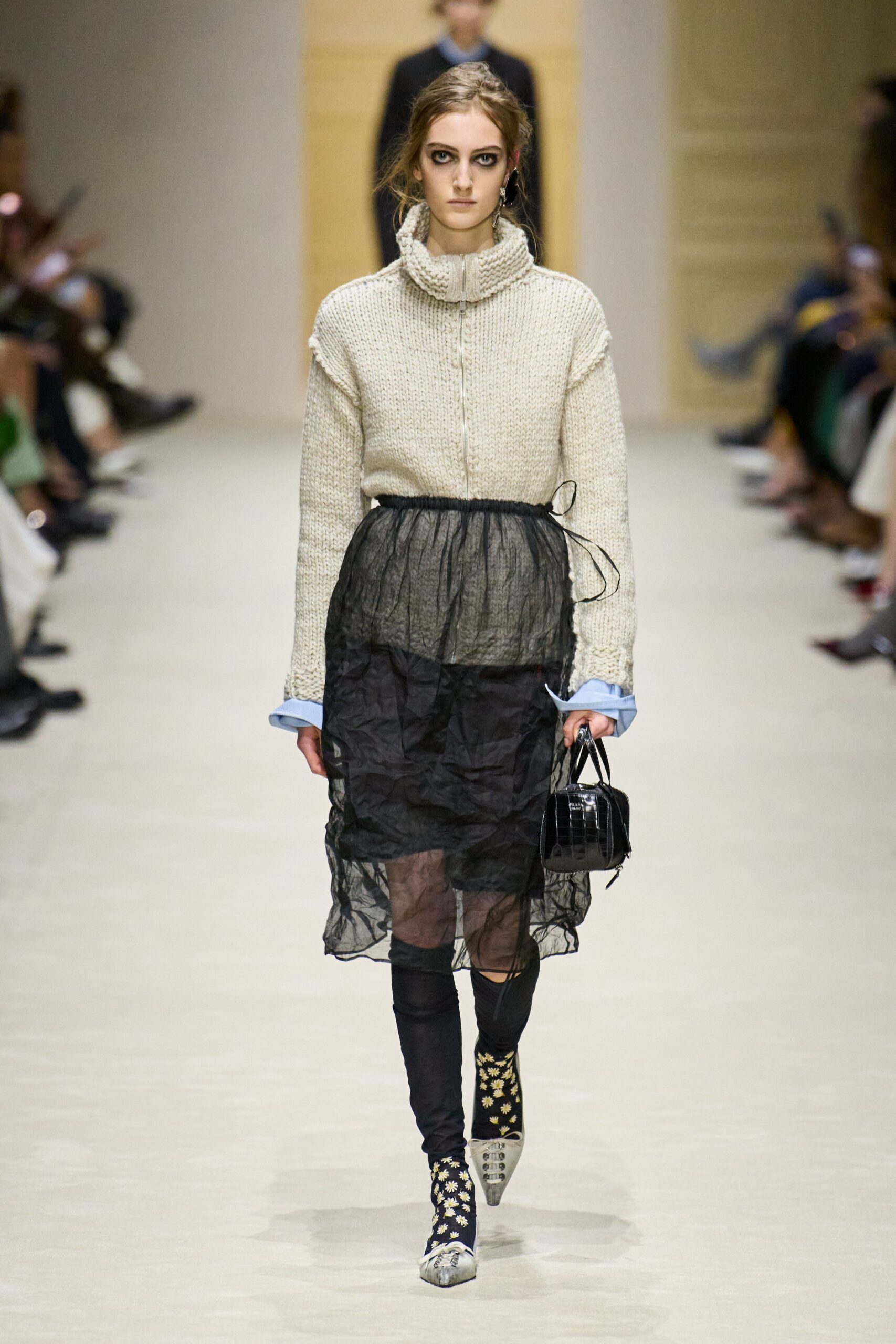 black fitted layered sheer flowing skirt