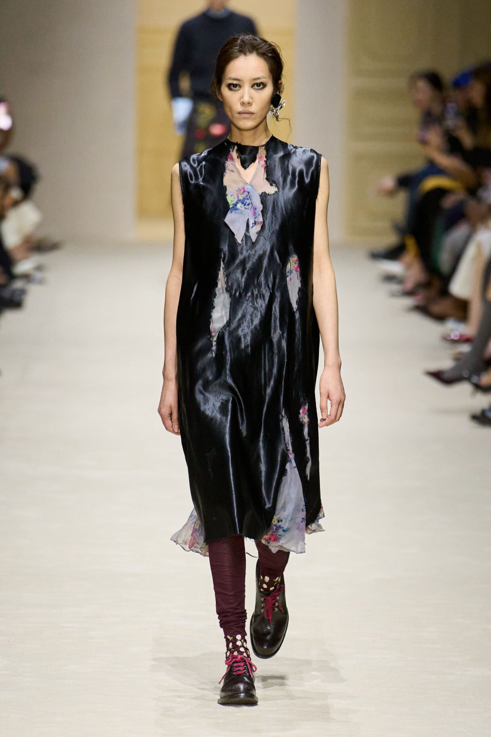black silk sleeveless v-neck fitted draped layered dress