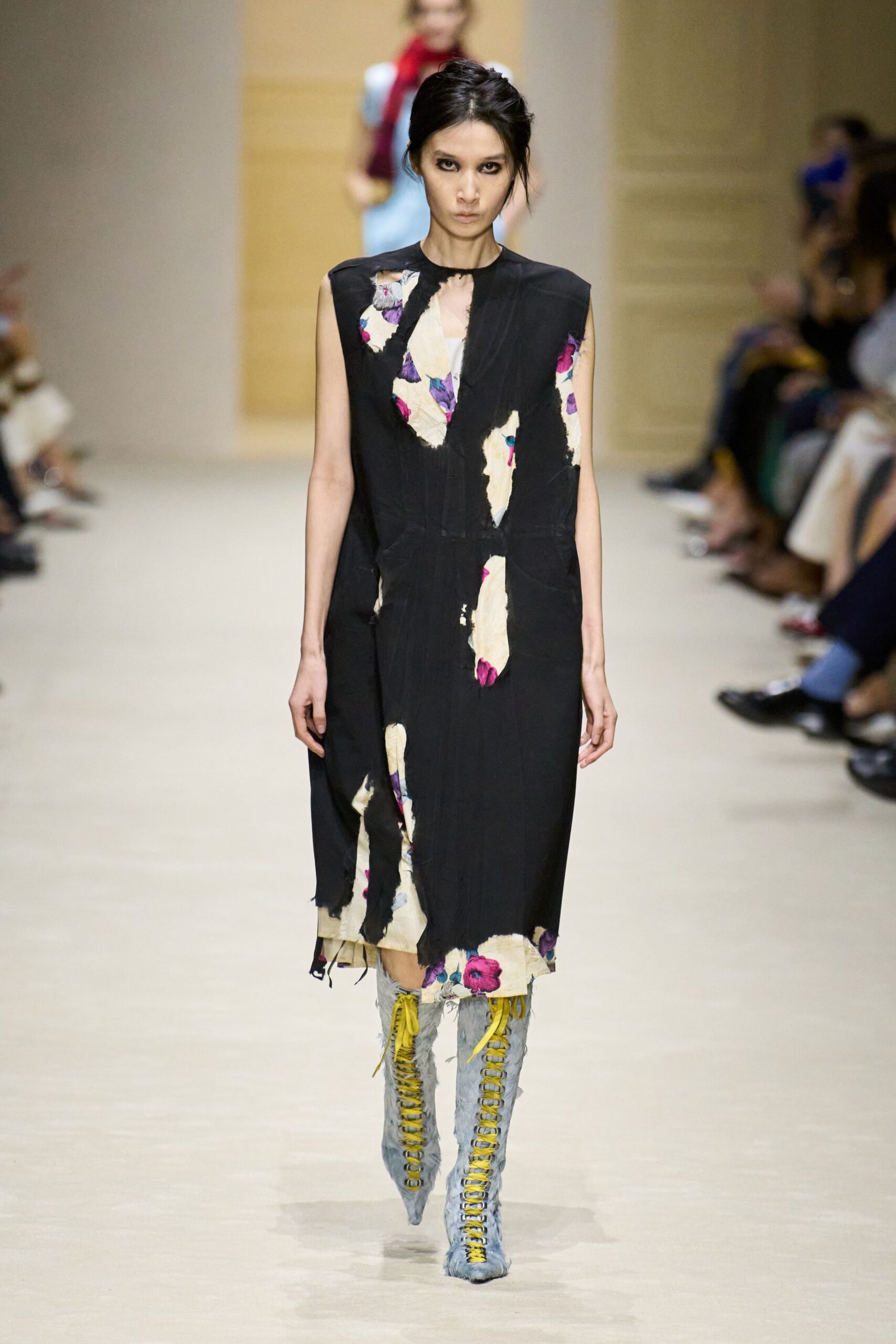 black cotton sleeveless v-neck fitted ruffled embroidered dress