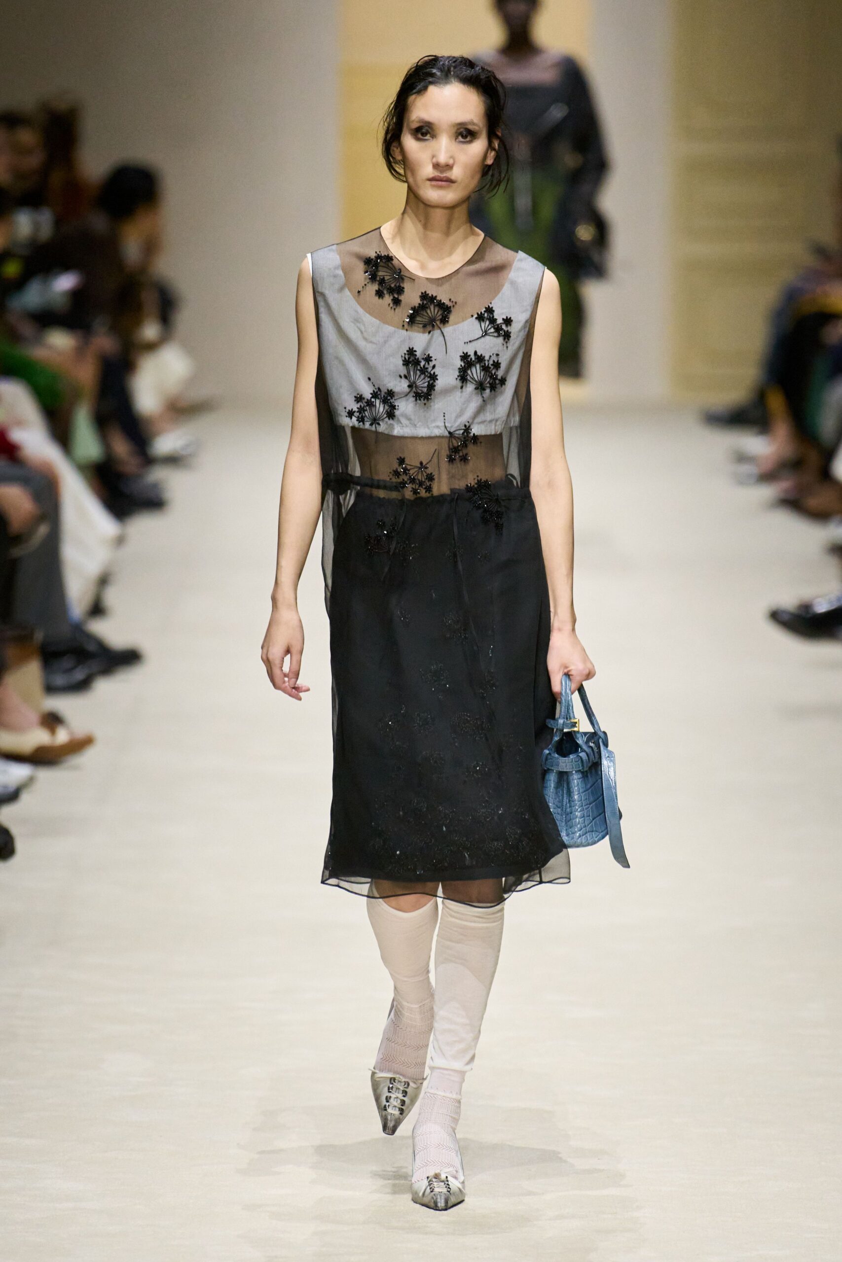 black silk sleeveless v-neck fitted embroidered layered dress