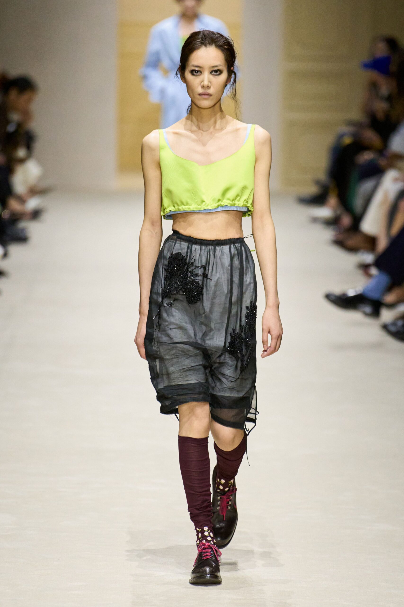 green cotton sleeveless high-neck fitted layered crop-top