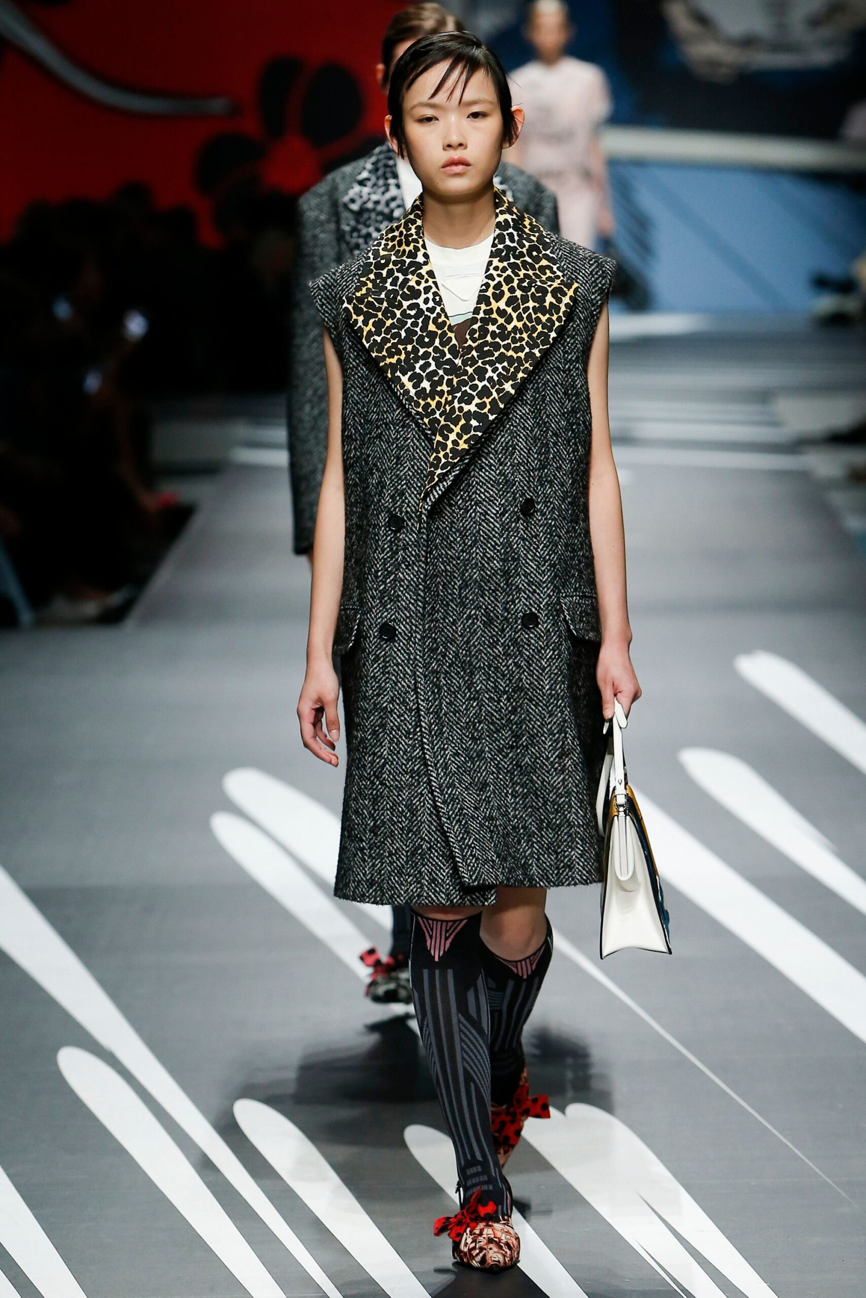 gray wool long-sleeve collared structured embroidered pockets vest