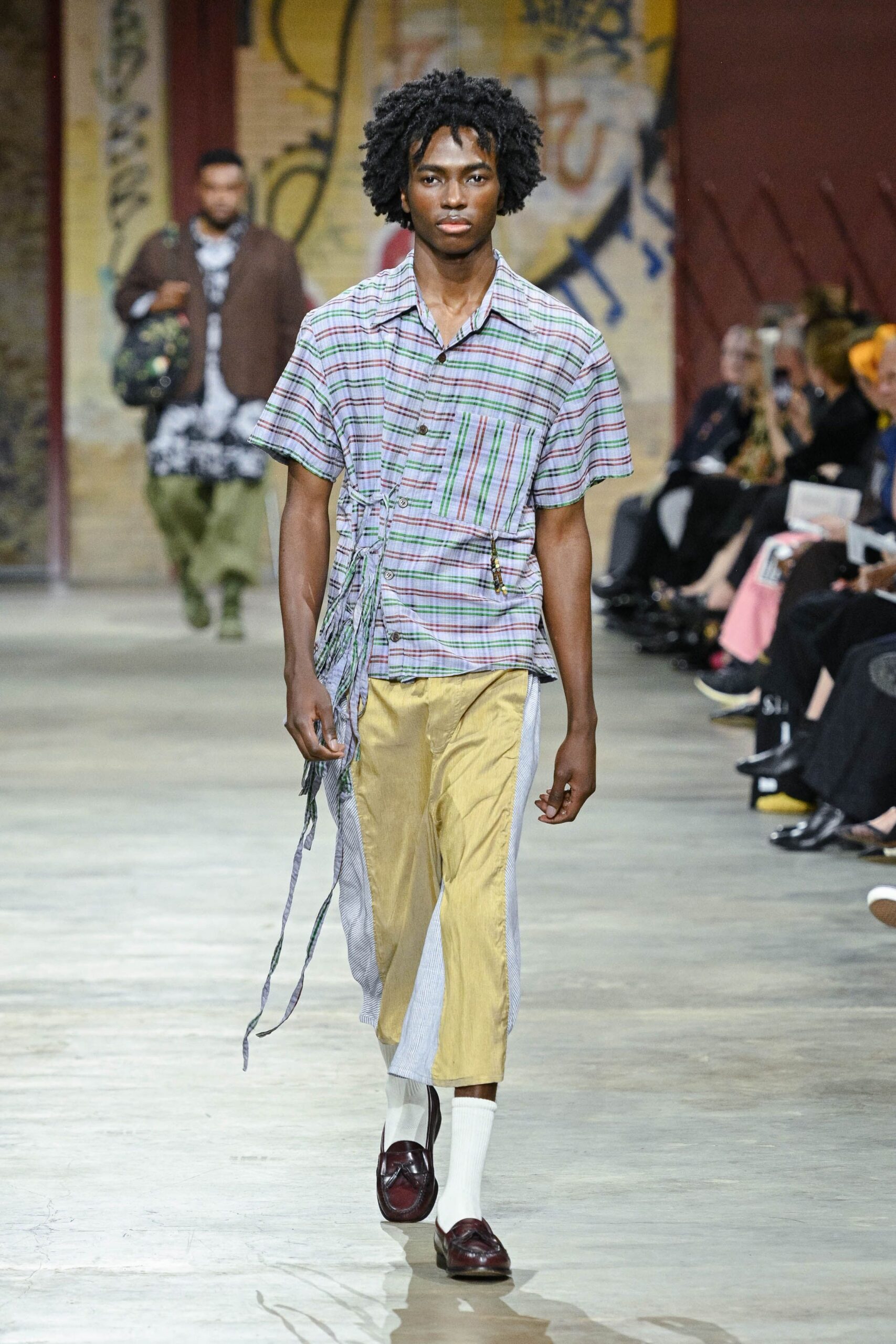 multi cotton short-sleeve collared relaxed checked shirt