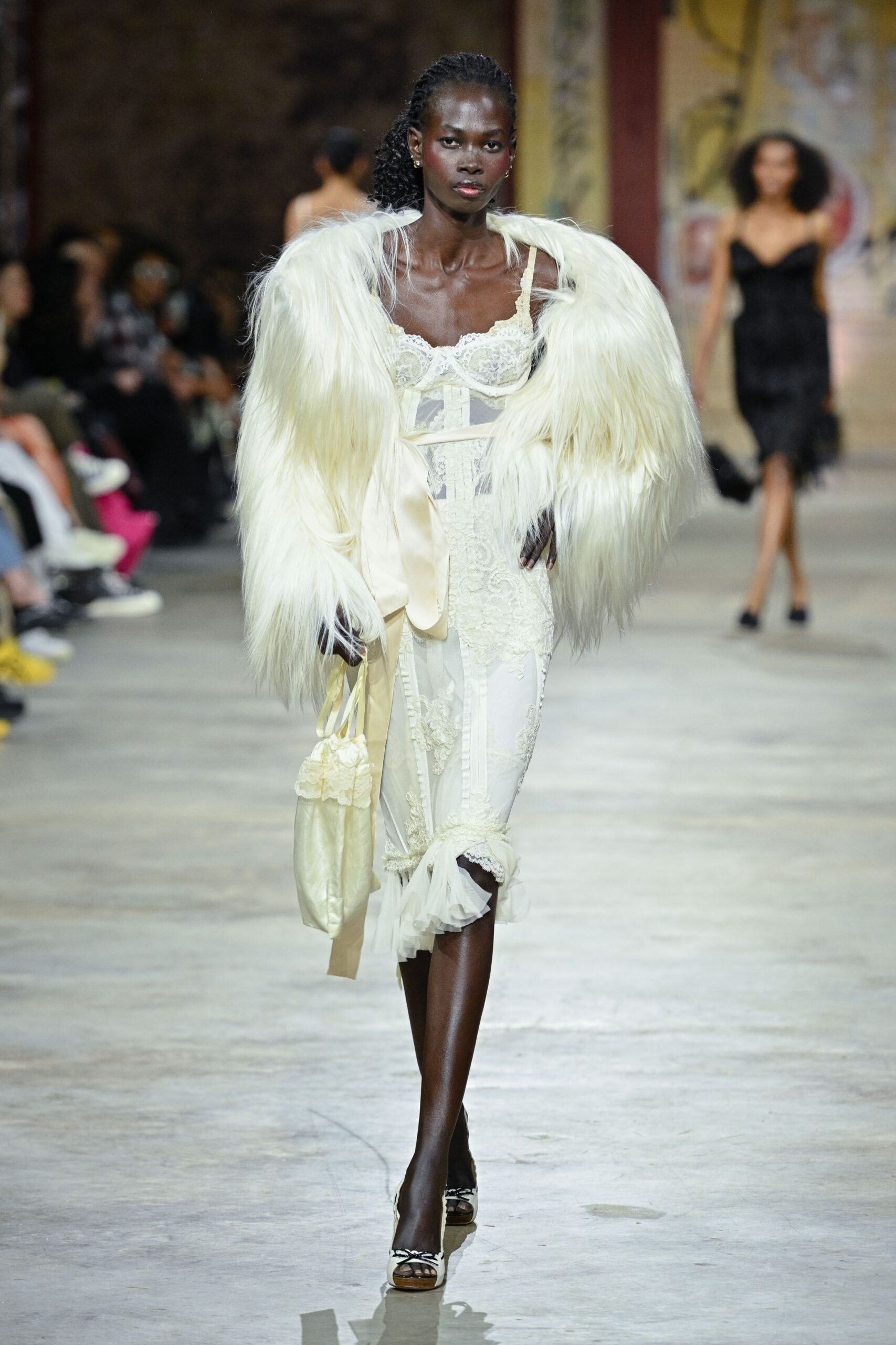 white faux-fur oversized coat