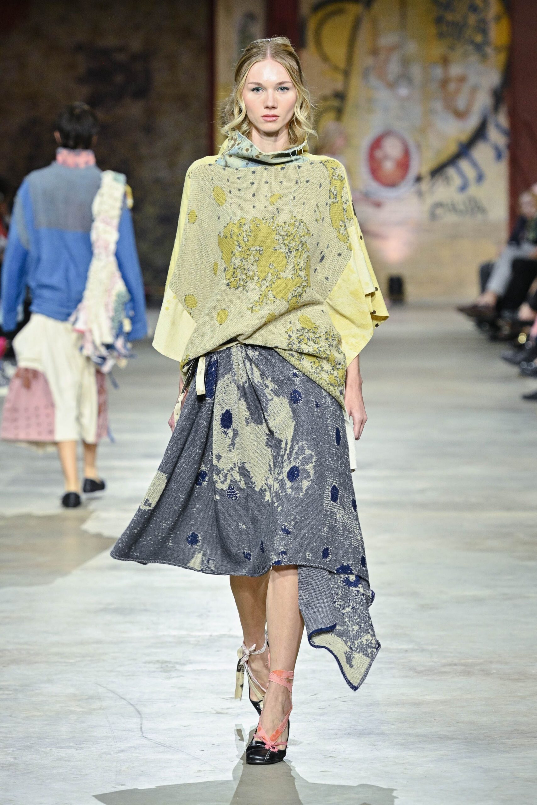 gray cotton asymmetric fitted draped skirt
