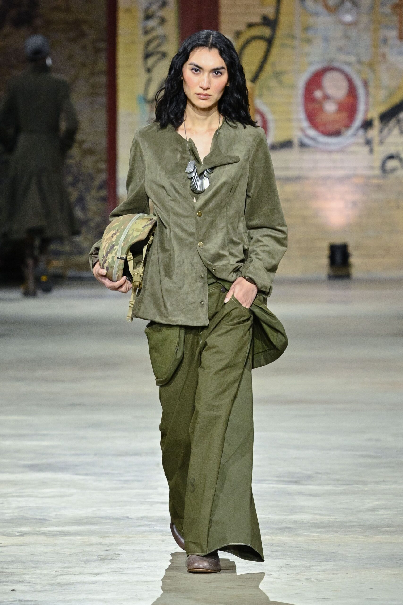 green suede long-sleeve collared relaxed jacket