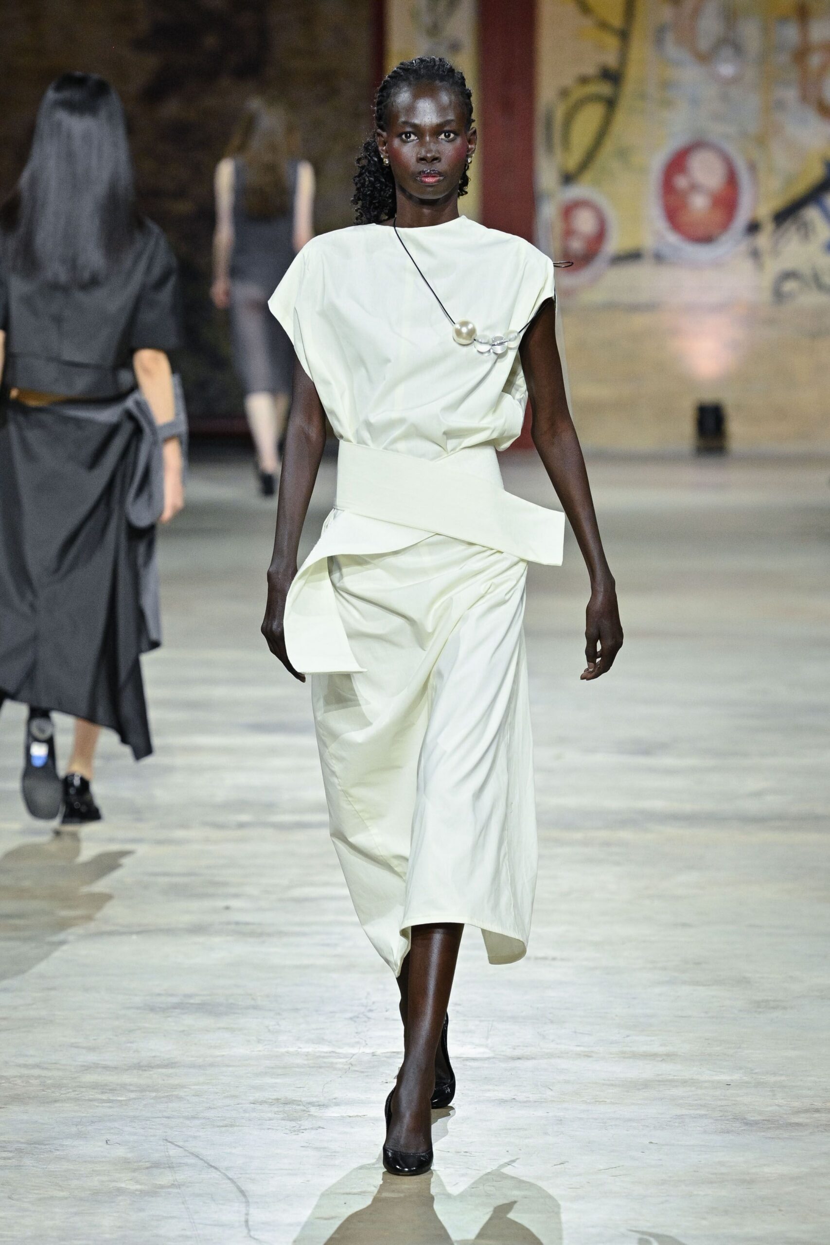 white cotton sleeveless v-neck fitted belted midi dress
