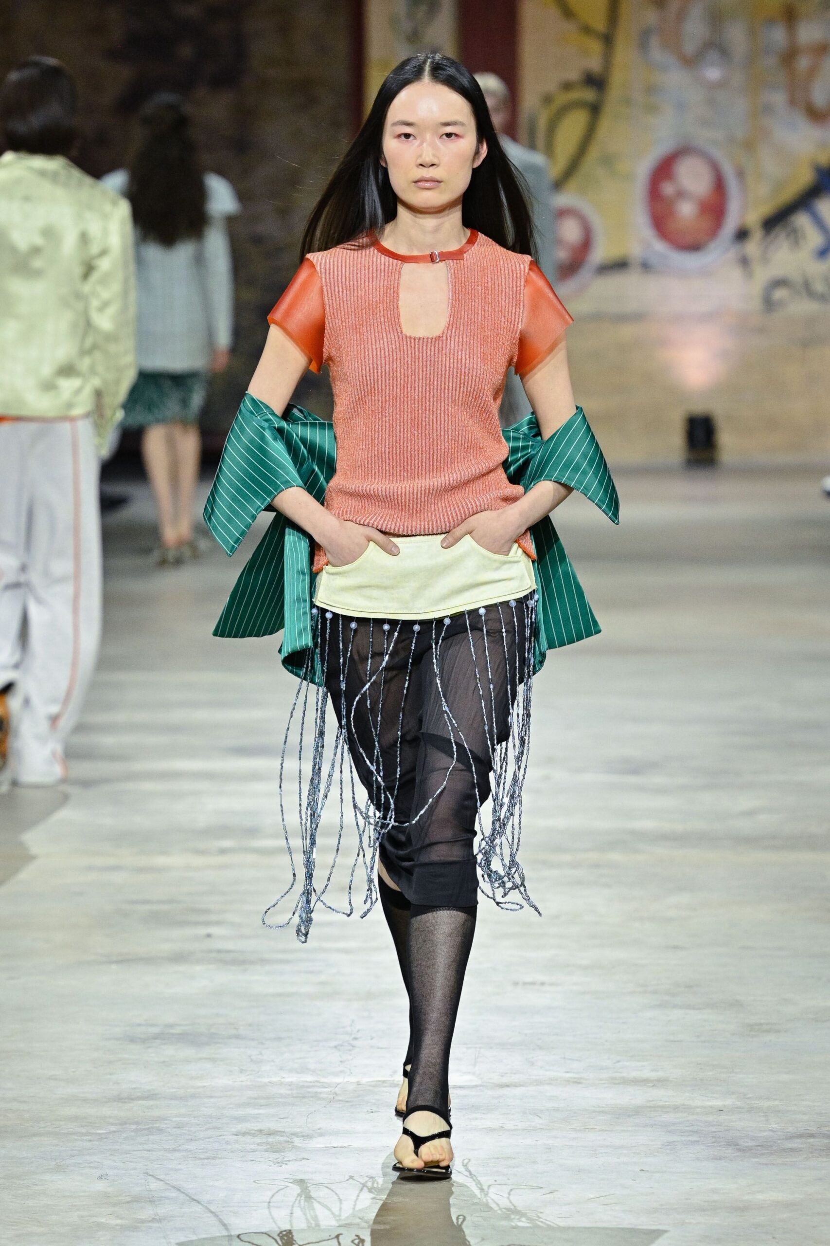 green cotton long-sleeve relaxed layered jacket