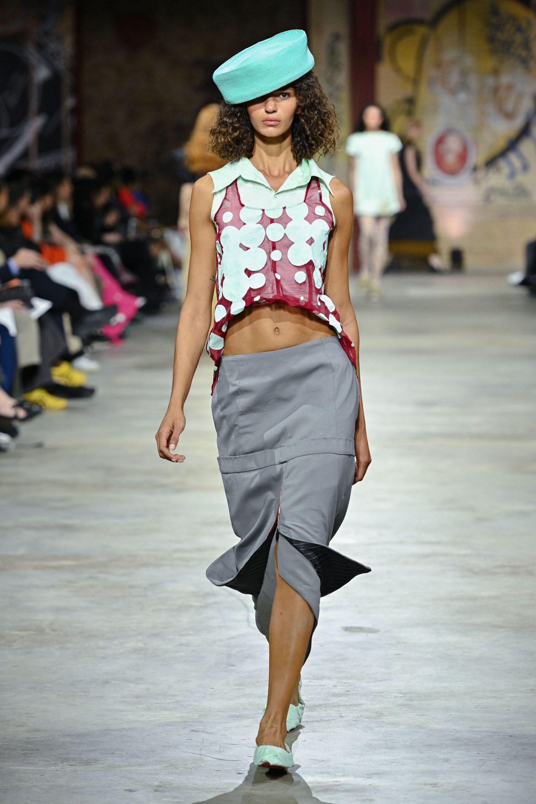 gray cotton asymmetric fitted pencil midi skirt