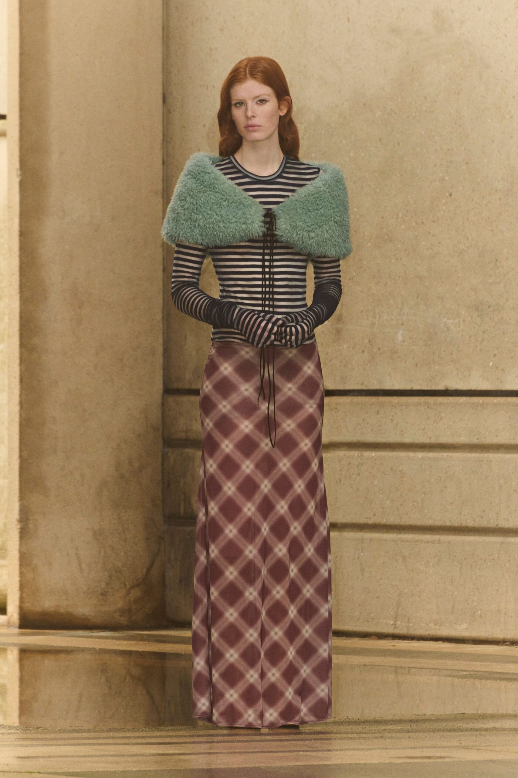 black cotton long-sleeve collared fitted striped ruffled top