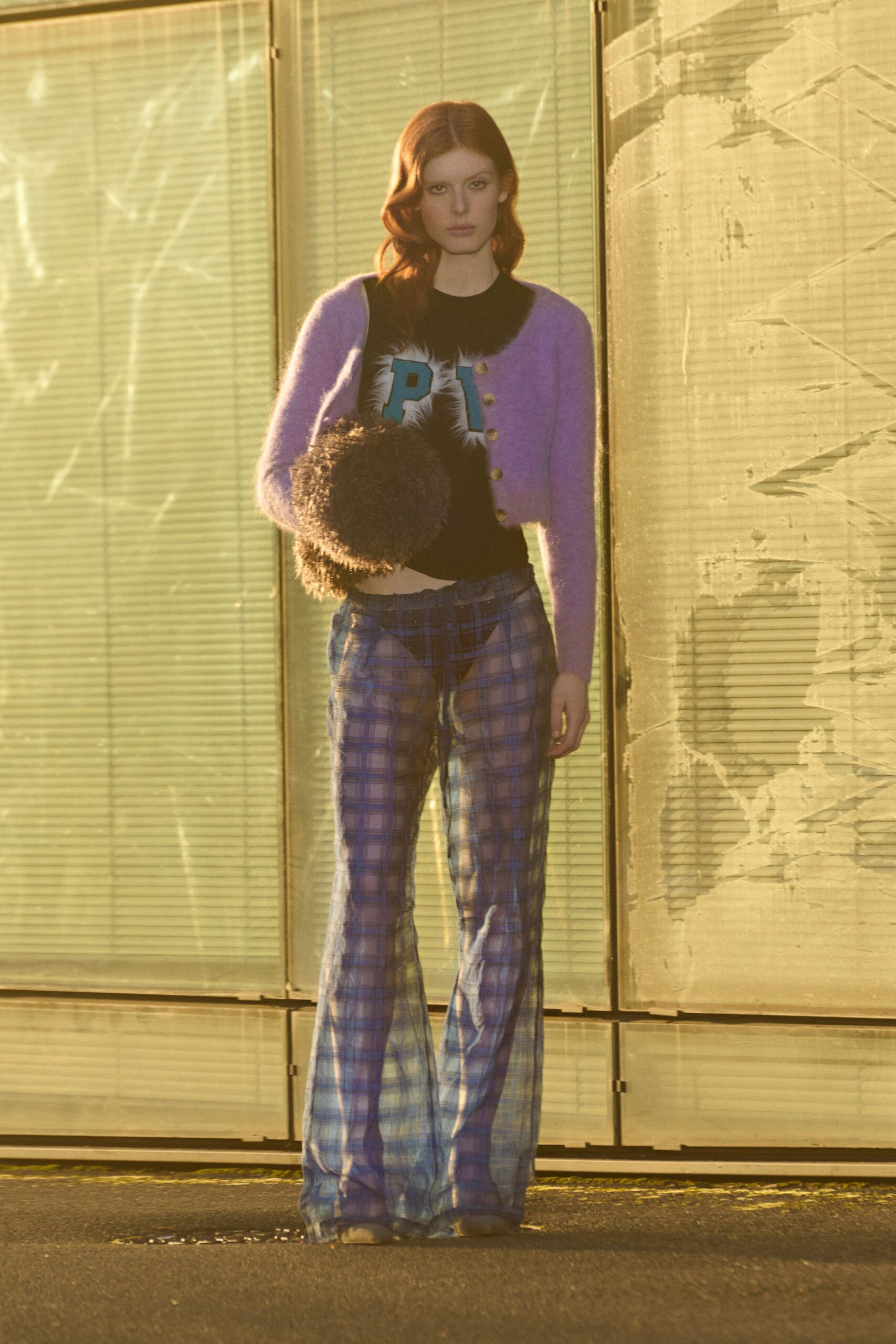 purple wool long-sleeve collared fitted cardigan