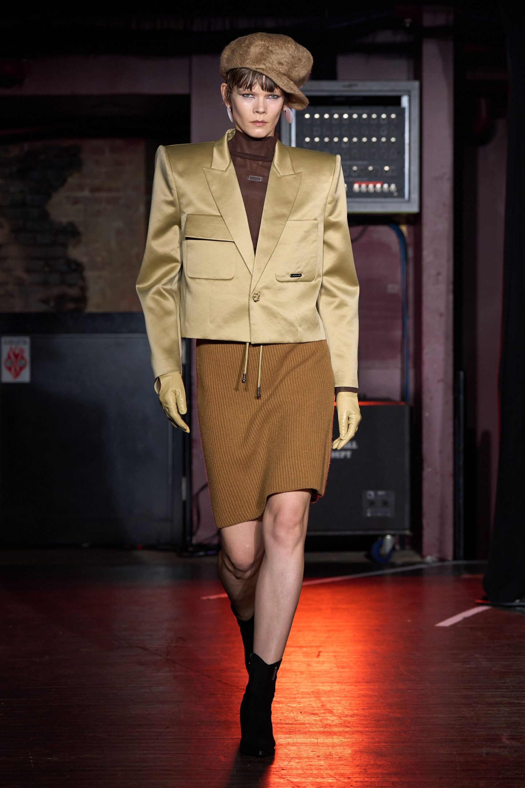 gold silk long-sleeve collared structured blazer