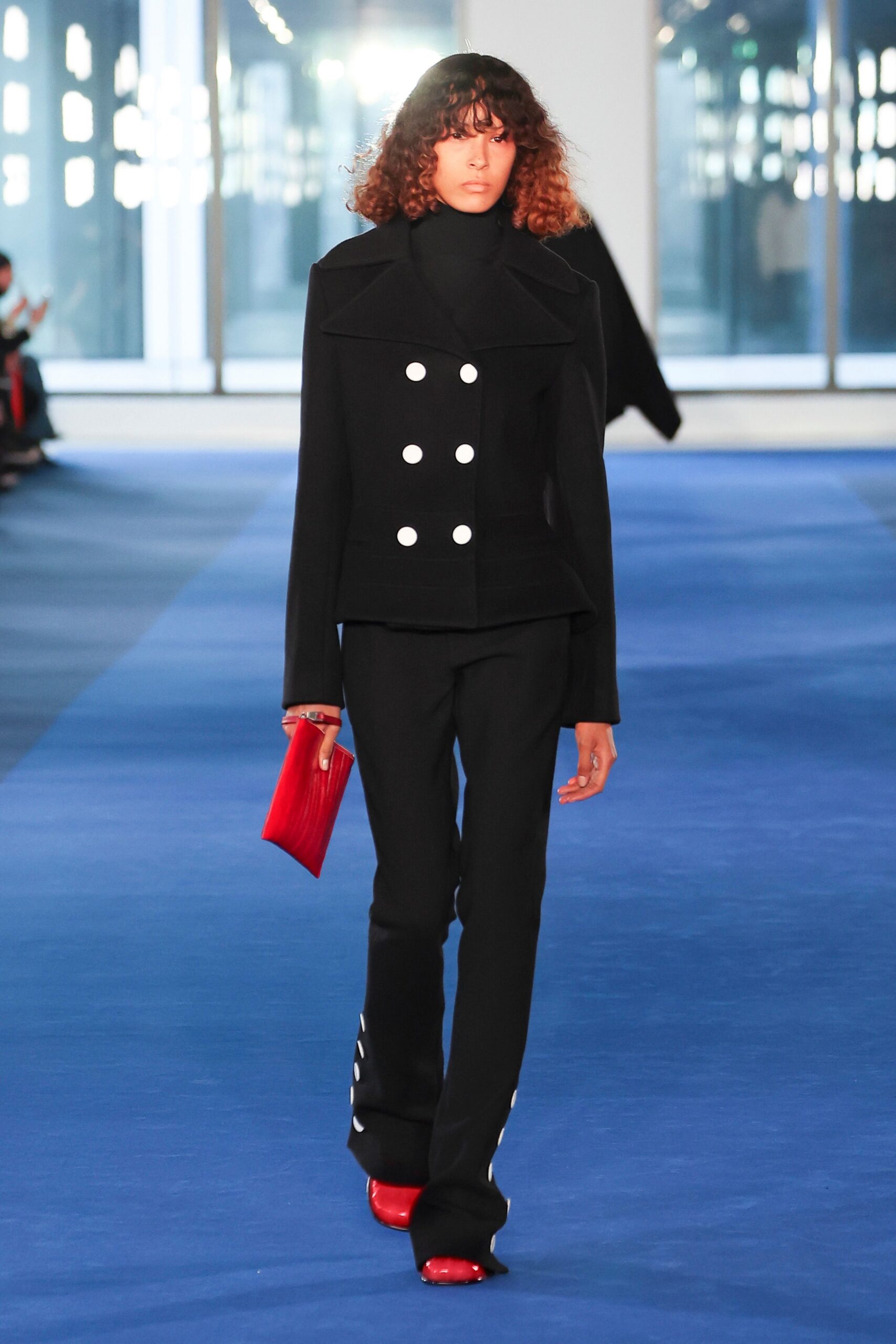 black wool long-sleeve collared structured buttoned blazer