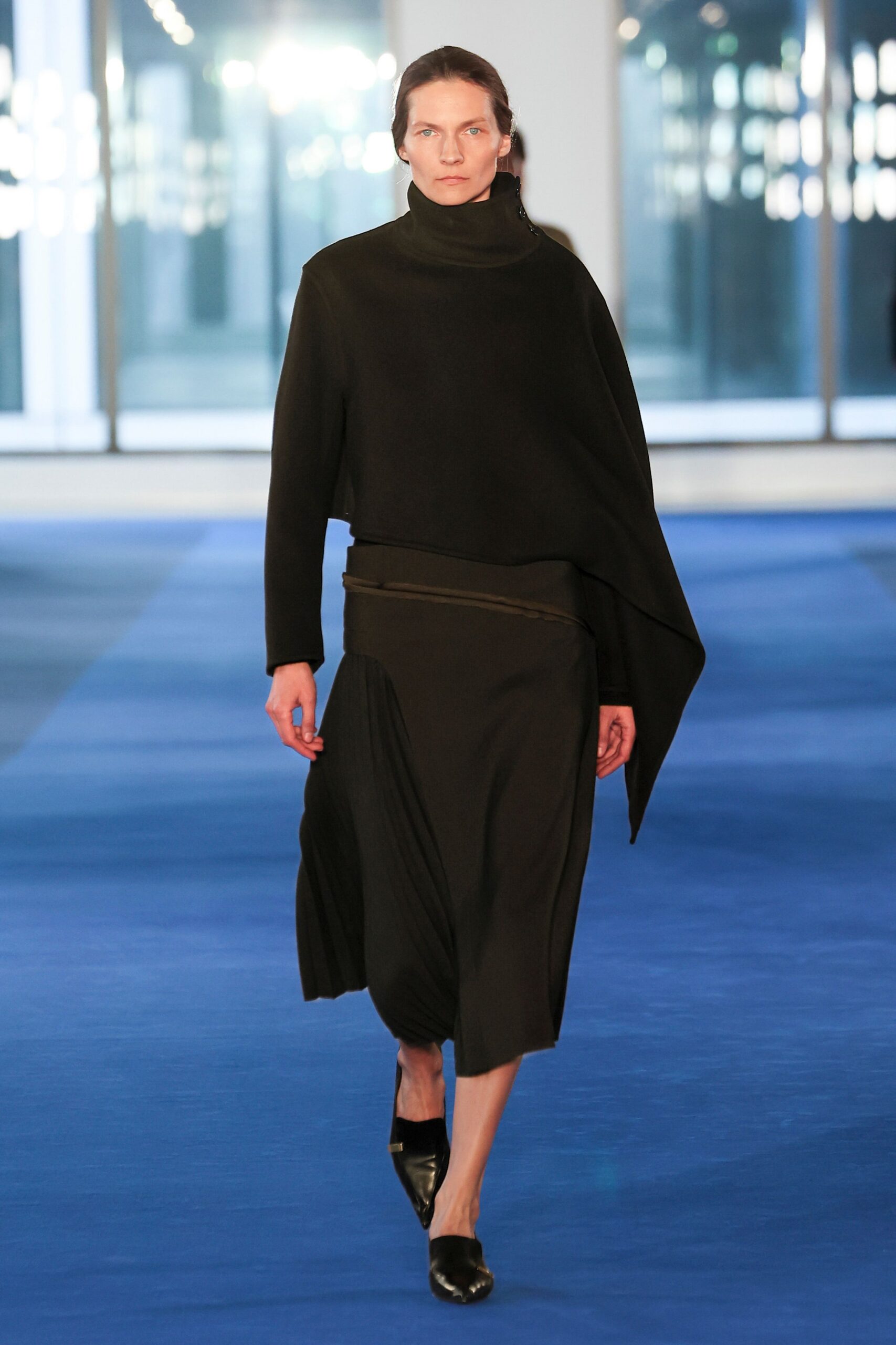 black wool long-sleeve high-neck relaxed top