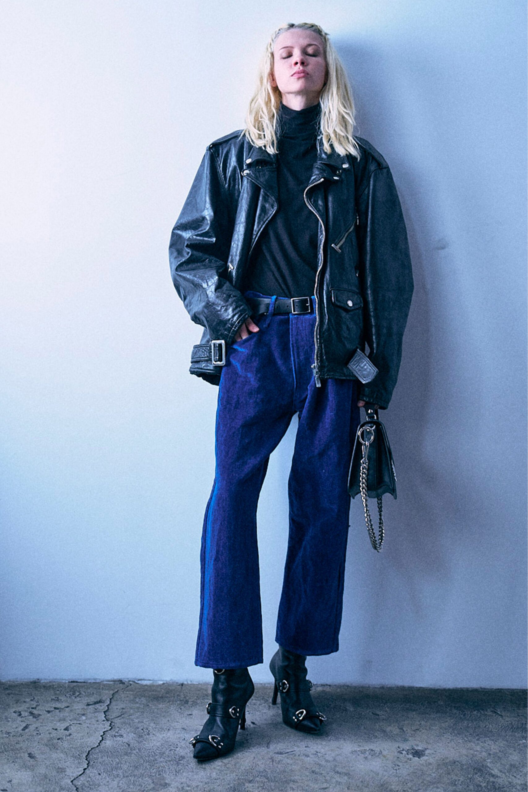 blue cotton relaxed straight-leg pants