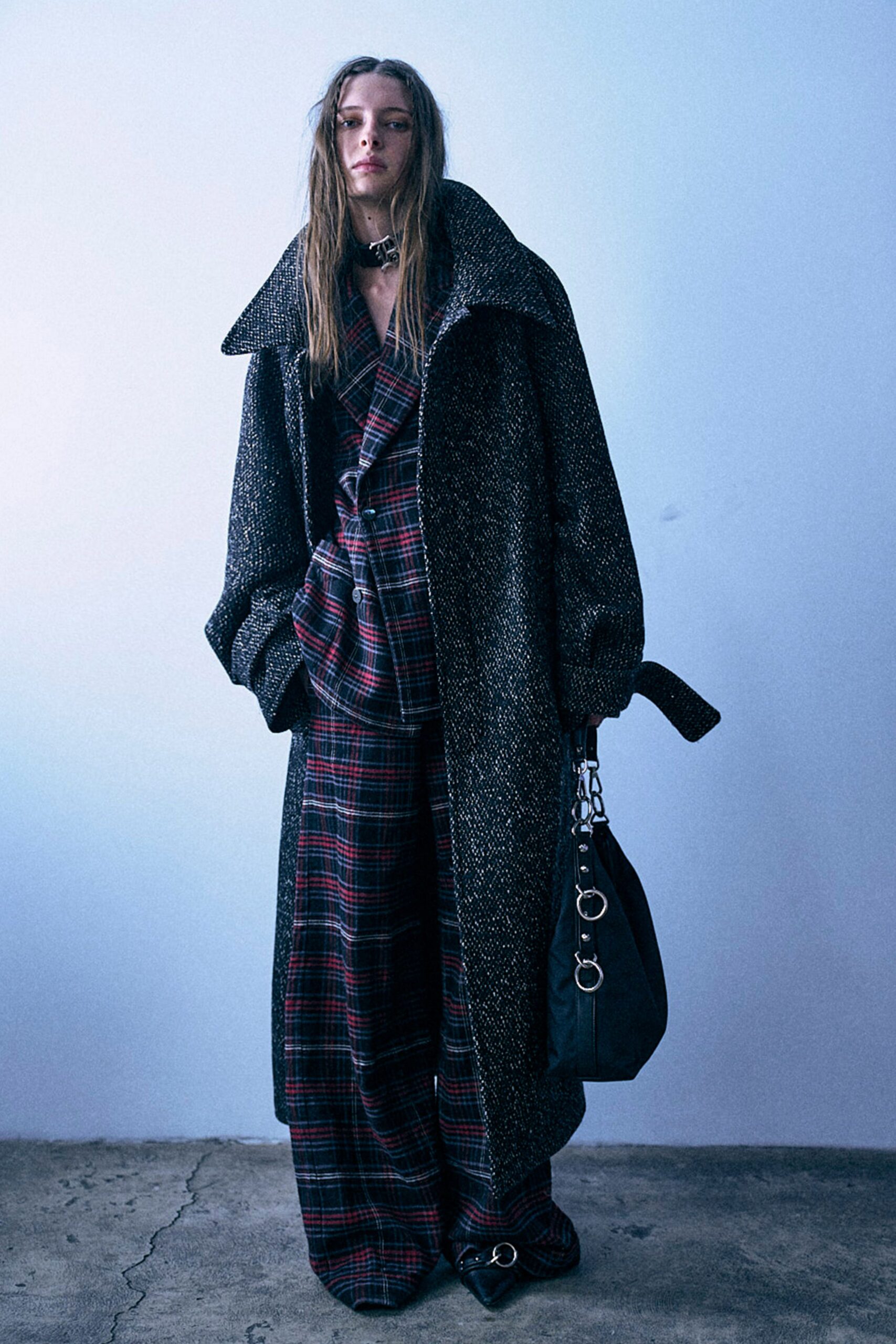 red cotton long-sleeve collared relaxed checked jacket