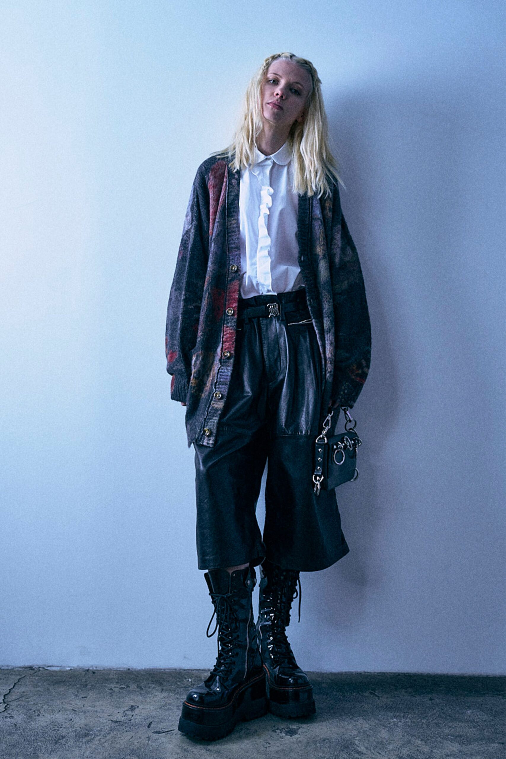 black wool long-sleeve collared oversized buttoned cardigan