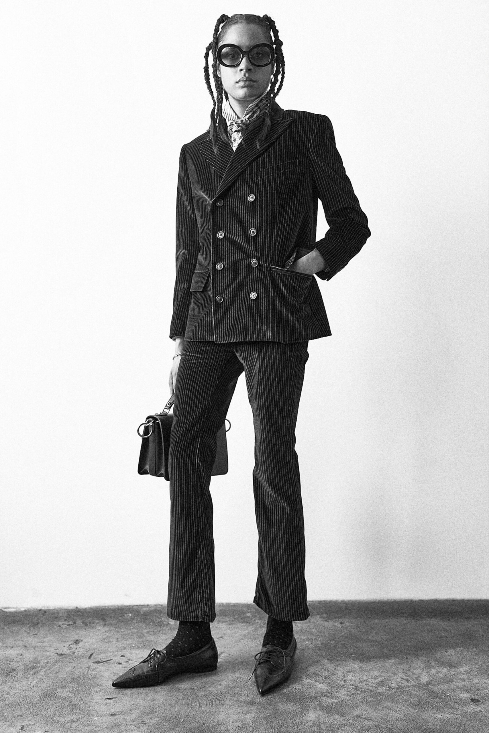 black velvet long-sleeve collared tailored striped blazer