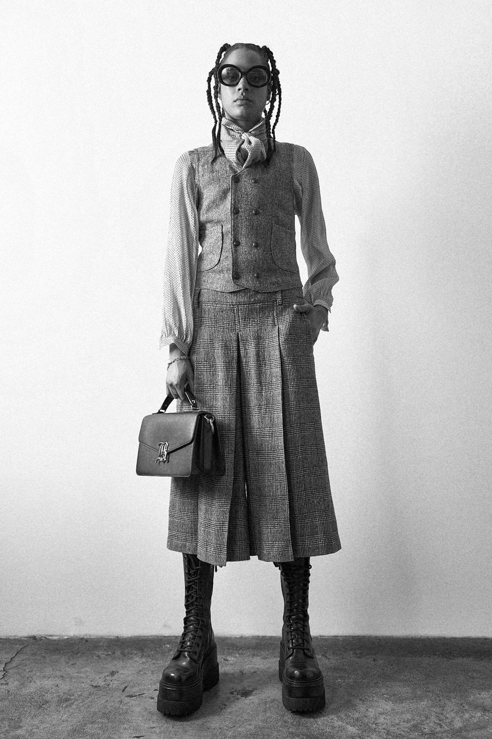 gray wool relaxed pleated culottes
