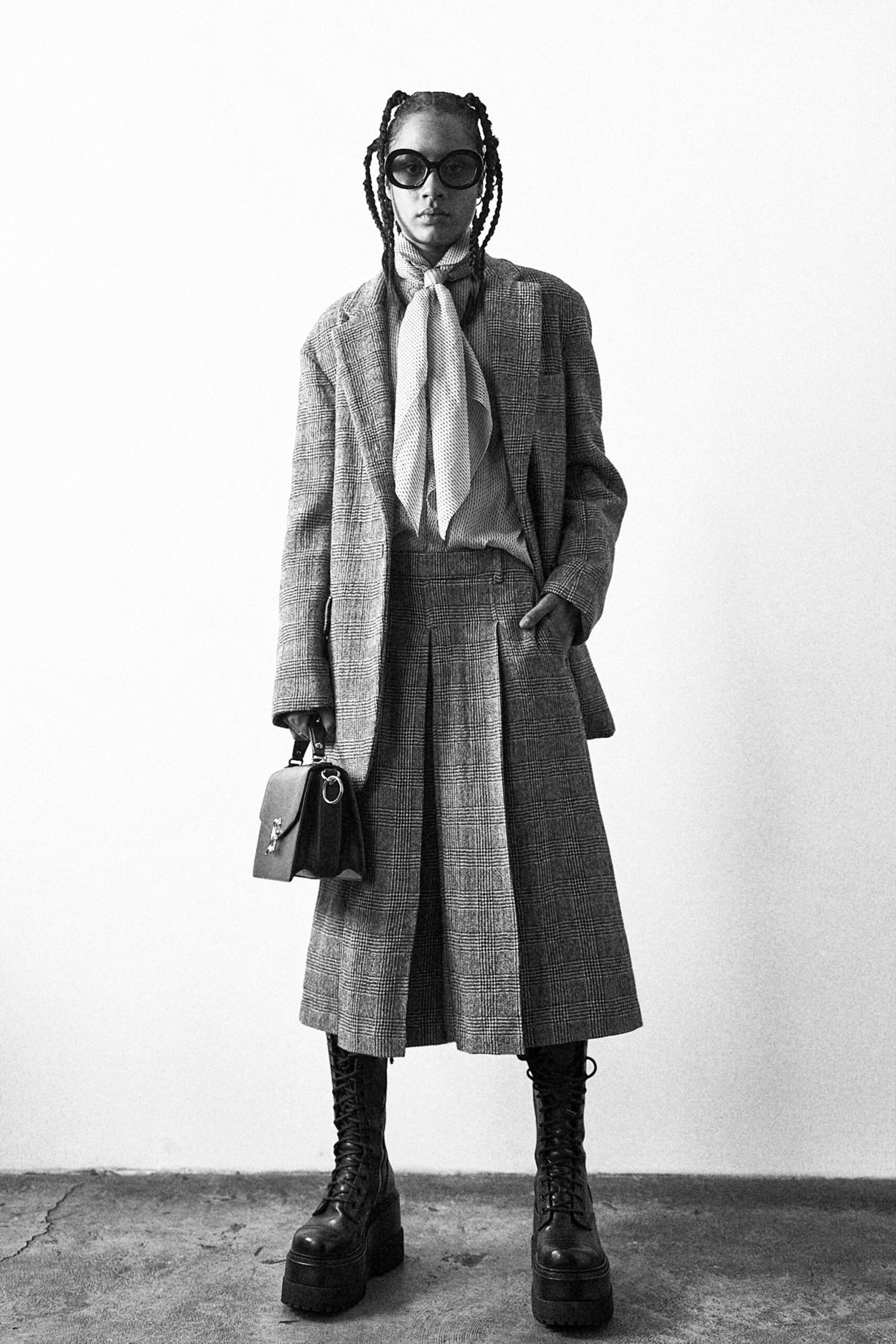 gray wool fitted pleated skirt
