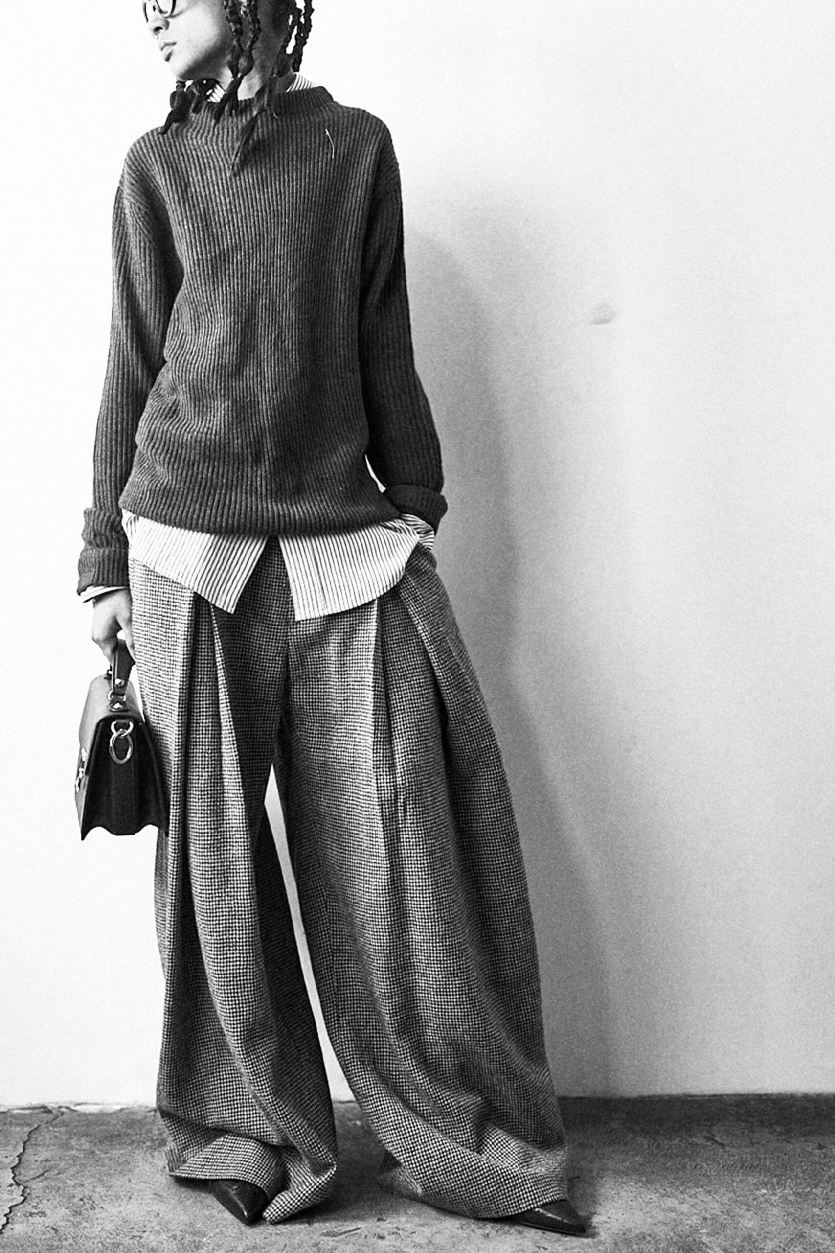 gray cotton long-sleeve collared relaxed ribbed top